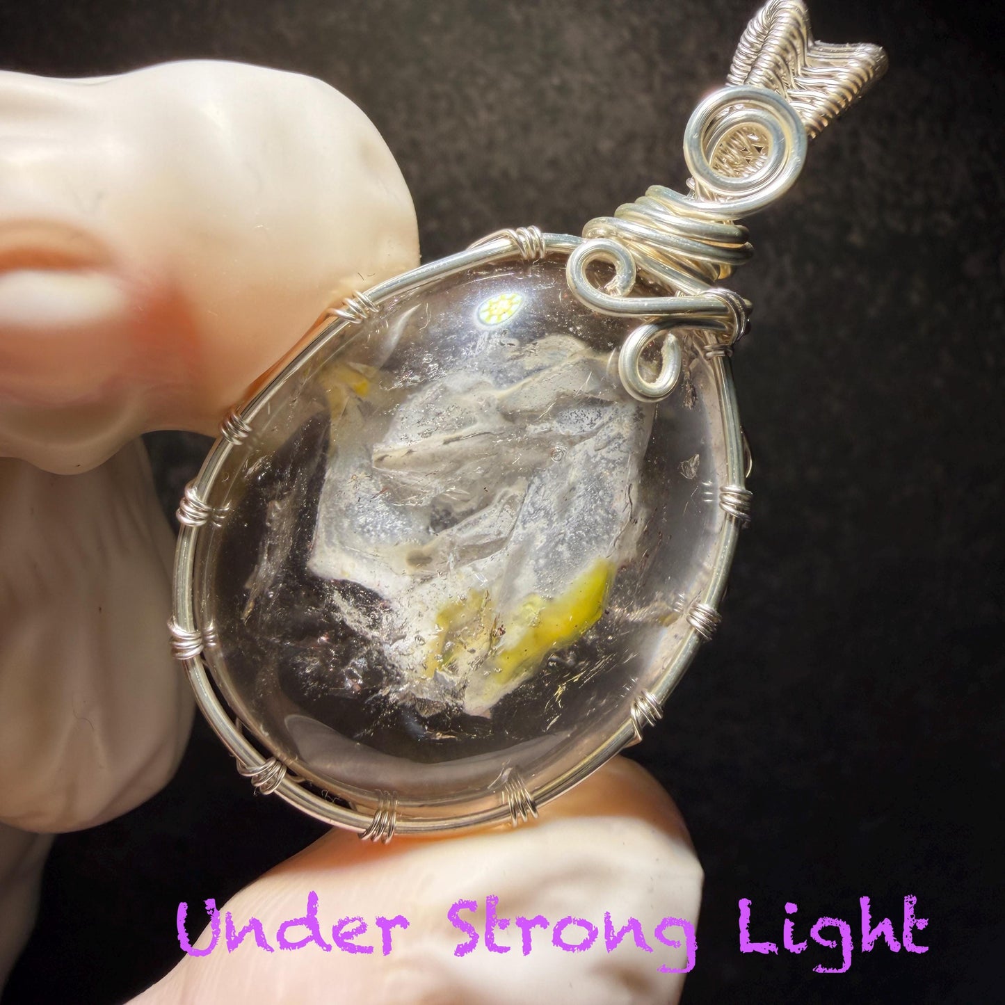 Rare Found! Polished Enhydro Quartz (Herkimer Diamond) Wire Wrapped Pendant Adjustable Necklace: Moving White Sand & Bubble Inclusion Crystal | Natural Gemstone Birthstone Gift for her Birthstone enhydro quartz sand water-fall  choker gemstone charm stone pendant choker polished stone pendant crystal charm birthstone men necklace chakra crystal purify stone minerals specimen adjustable choker mica quartz mica flakes silver wire wrapped pendant