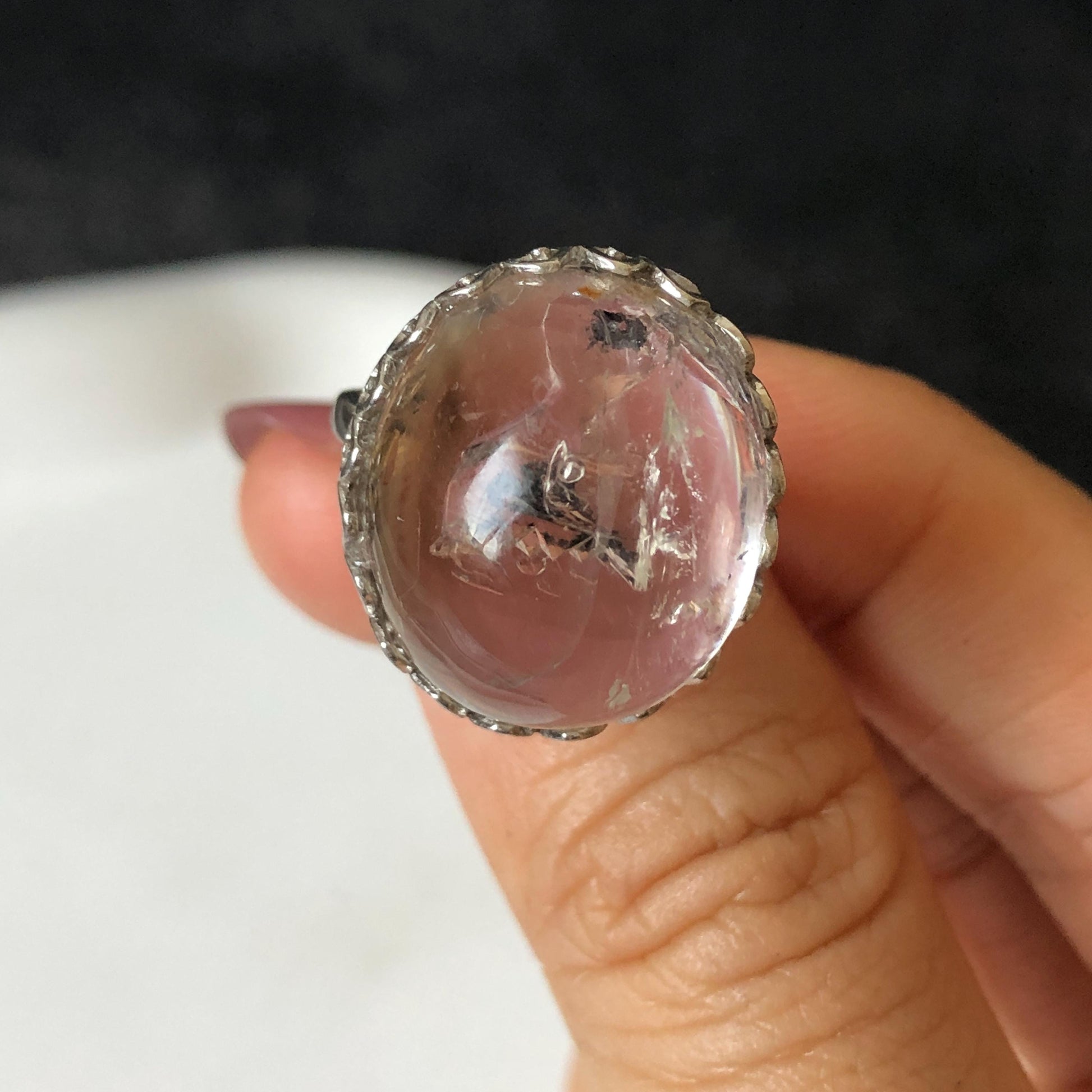 Polished Enhydro Quartz (Herkimer Diamond) S925 Silver Adjustable Ring: Moving Sand Waterfall and Shifting Bubble Inclusion Crystal Statement Ring for Women  ring crystal band ring cocktail ring crystal stackable ring 7 chakra crystal ring meditation crystal healing stone birthstone silver ring ring for men rainbow quartz inclusion quartz inclusion crystal minerals specimen silver ring free size ring adjustable ring holder rain quartz enhydro crystal inclusion crystal inclusion quartz