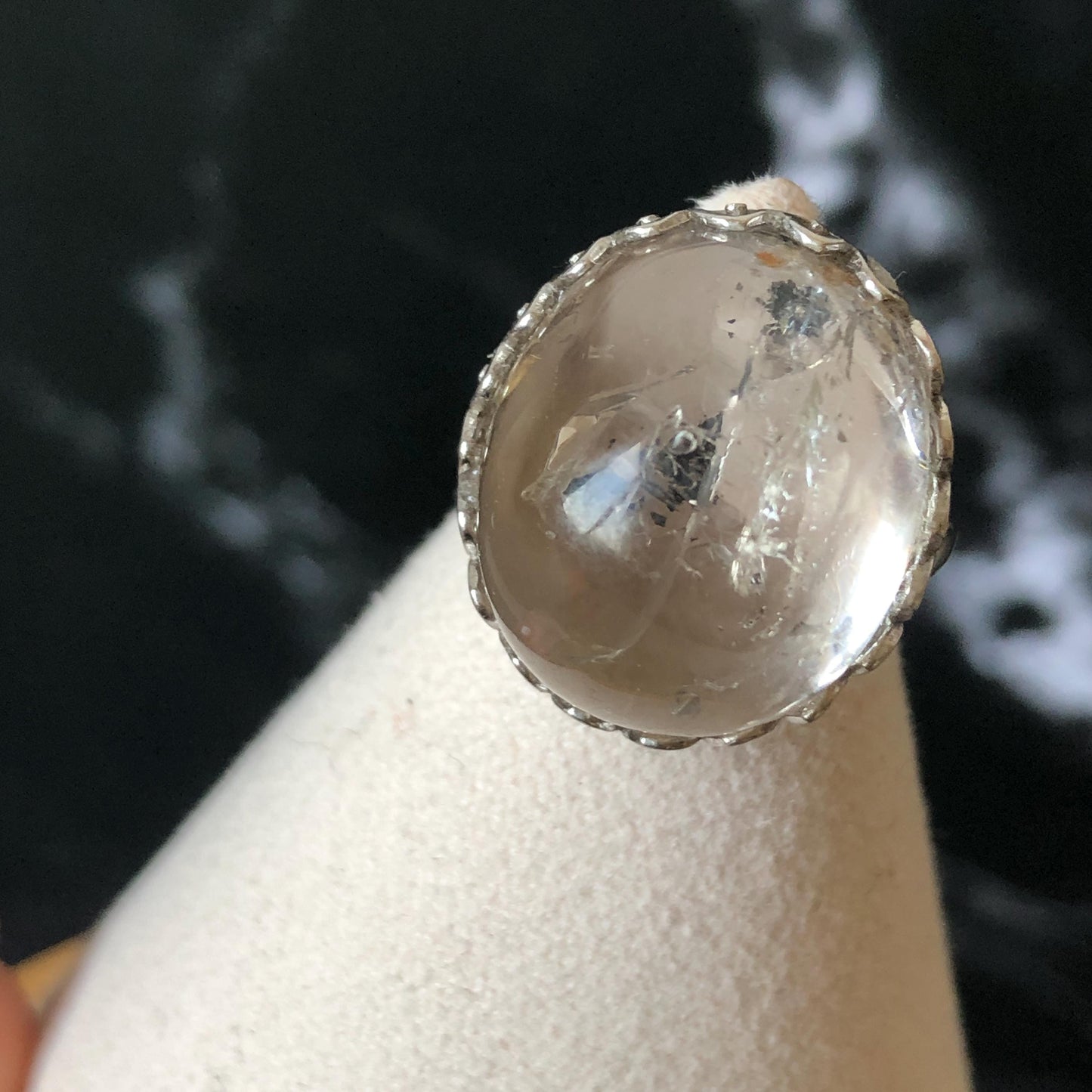 Polished Enhydro Quartz (Herkimer Diamond) S925 Silver Adjustable Ring: Moving Sand Waterfall and Shifting Bubble Inclusion Crystal Statement Ring for Women  ring crystal band ring cocktail ring crystal stackable ring 7 chakra crystal ring meditation crystal healing stone birthstone silver ring ring for men rainbow quartz inclusion quartz inclusion crystal minerals specimen silver ring free size ring adjustable ring holder rain quartz enhydro crystal inclusion crystal inclusion quartz