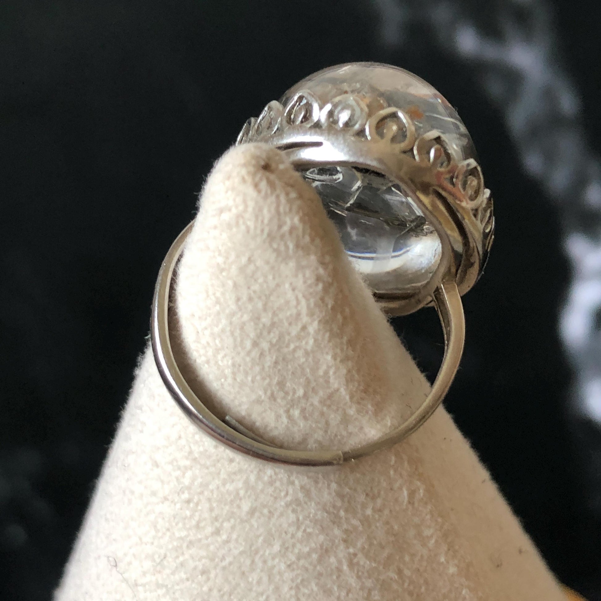 Polished Enhydro Quartz (Herkimer Diamond) S925 Silver Adjustable Ring: Moving Sand Waterfall and Shifting Bubble Inclusion Crystal Statement Ring for Women  ring crystal band ring cocktail ring crystal stackable ring 7 chakra crystal ring meditation crystal healing stone birthstone silver ring ring for men rainbow quartz inclusion quartz inclusion crystal minerals specimen silver ring free size ring adjustable ring holder rain quartz enhydro crystal inclusion crystal inclusion quartz