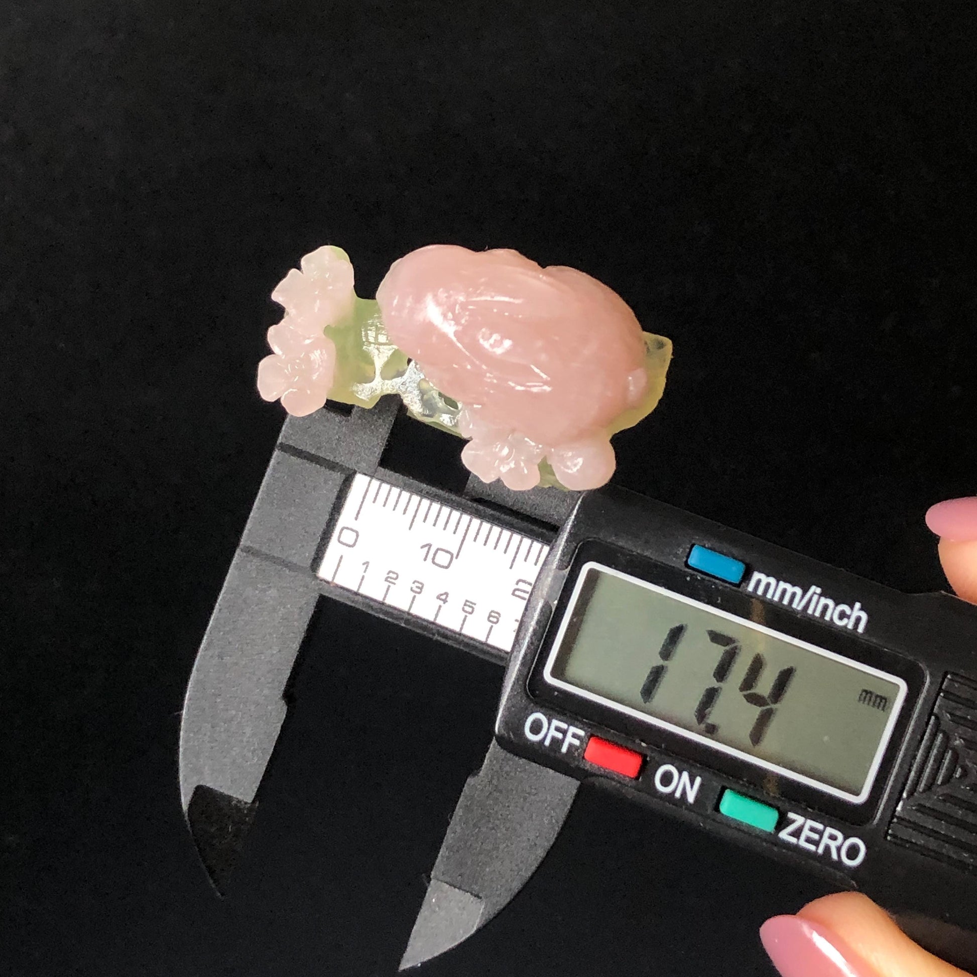 Custom Size! Xiu Jade Serpentine Hand Carved Pink Rabbit Bunny Flower Statement Ring: Green & Pink Jade Handcrafted 3D Stone Carving Ring Gift for her yellow jade green jade carving pink jade carbonate jade ring hand carved jade band ring bird carving flower carving natural jade band ring cocktail ring for women make to order ring big size ring small size ring personalized ring customised ring flower ring rabbit carving bunny ring rabbit lover gift 3D stone carving
