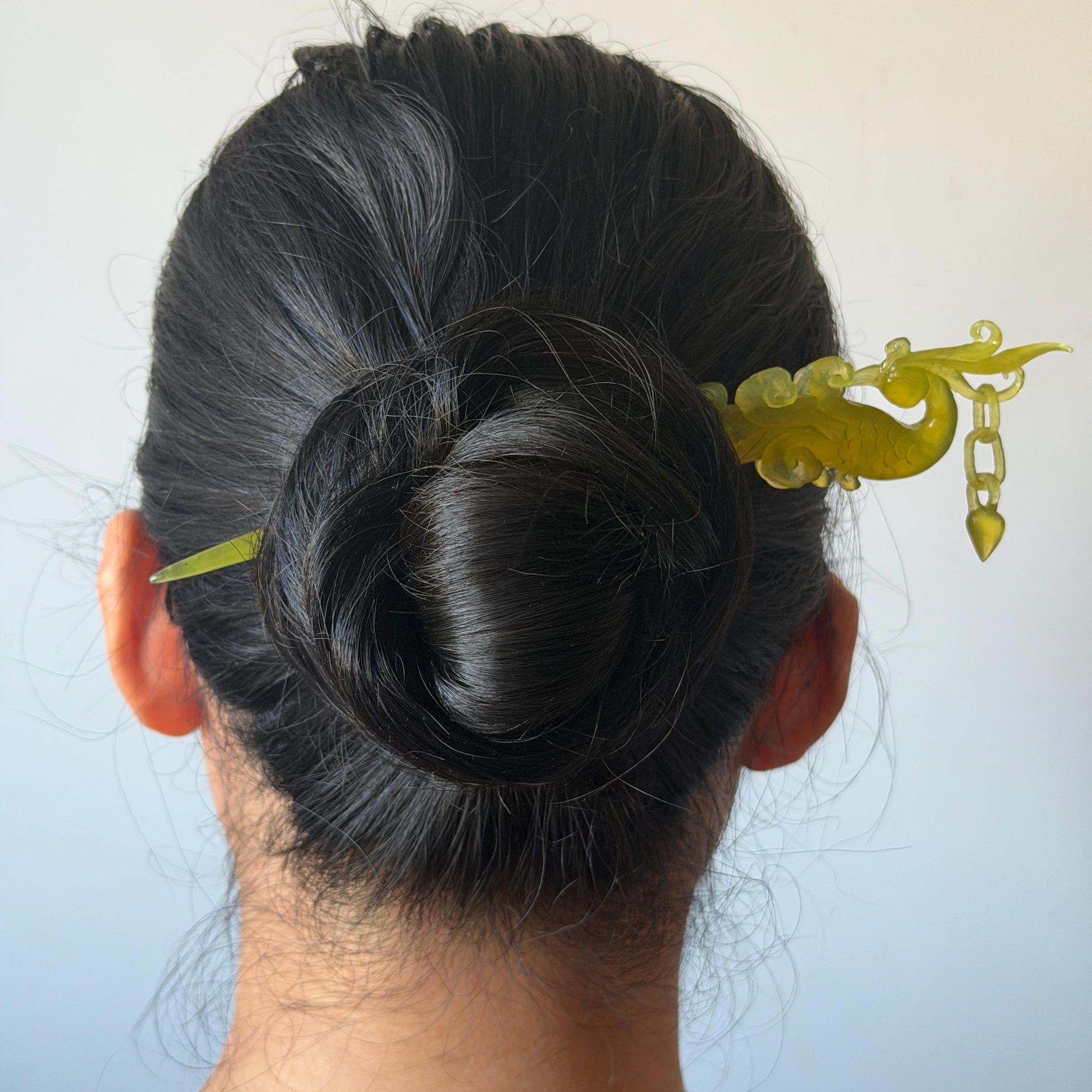 Xiu Jade (Serpentine) Hand Carved Golden Phoenix Hair Pin: Natural Ice Yellow Jade Handcrafted Hair Stick 3D Stone Carving Asian Chinese Vintage Hanfu Hair Fork gift for her yellow jade carving phoenix carving peony carving certified natural jade untreated jade with certificate chinese hairpins japanese hair pins korean hair stick hanfu hair comb antique hair fork wedding headpiece