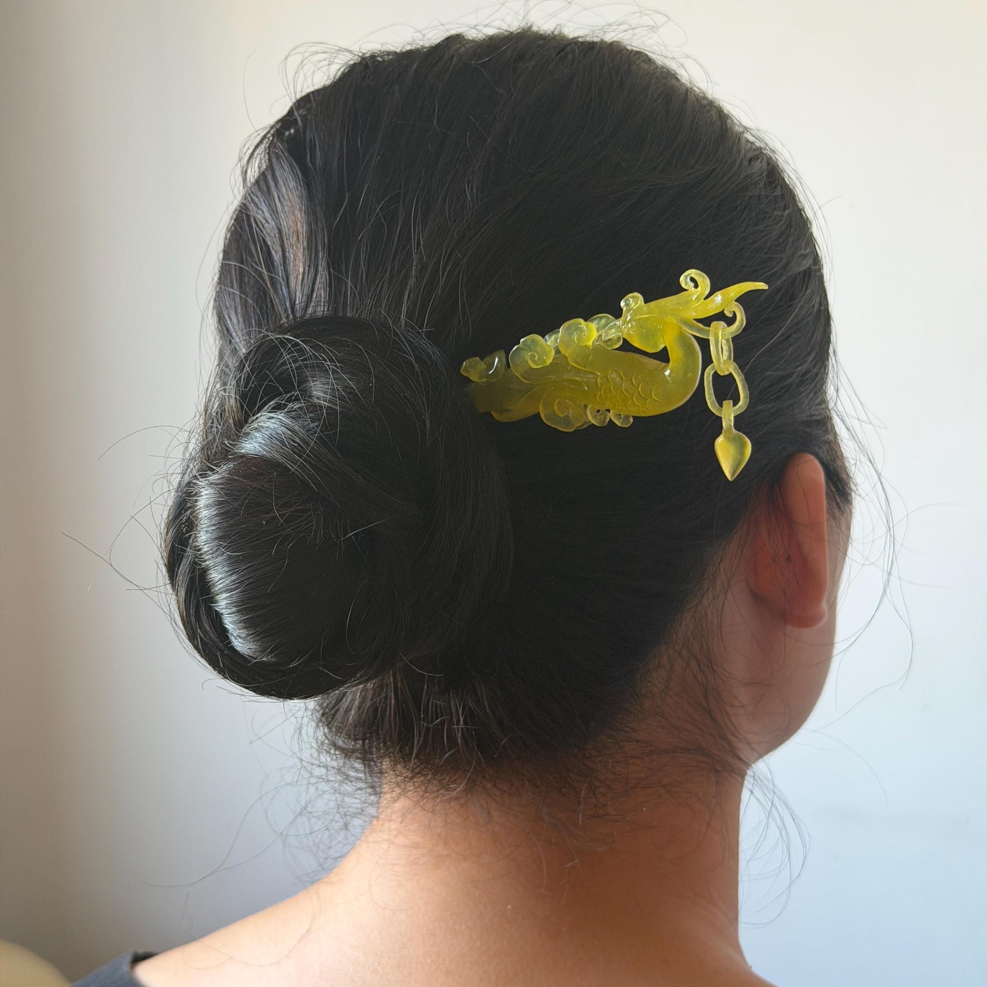 Xiu Jade (Serpentine) Hand Carved Golden Phoenix Hair Pin: Natural Ice Yellow Jade Handcrafted Hair Stick 3D Stone Carving Asian Chinese Vintage Hanfu Hair Fork gift for her yellow jade carving phoenix carving peony carving certified natural jade untreated jade with certificate chinese hairpins japanese hair pins korean hair stick hanfu hair comb antique hair fork wedding headpiece