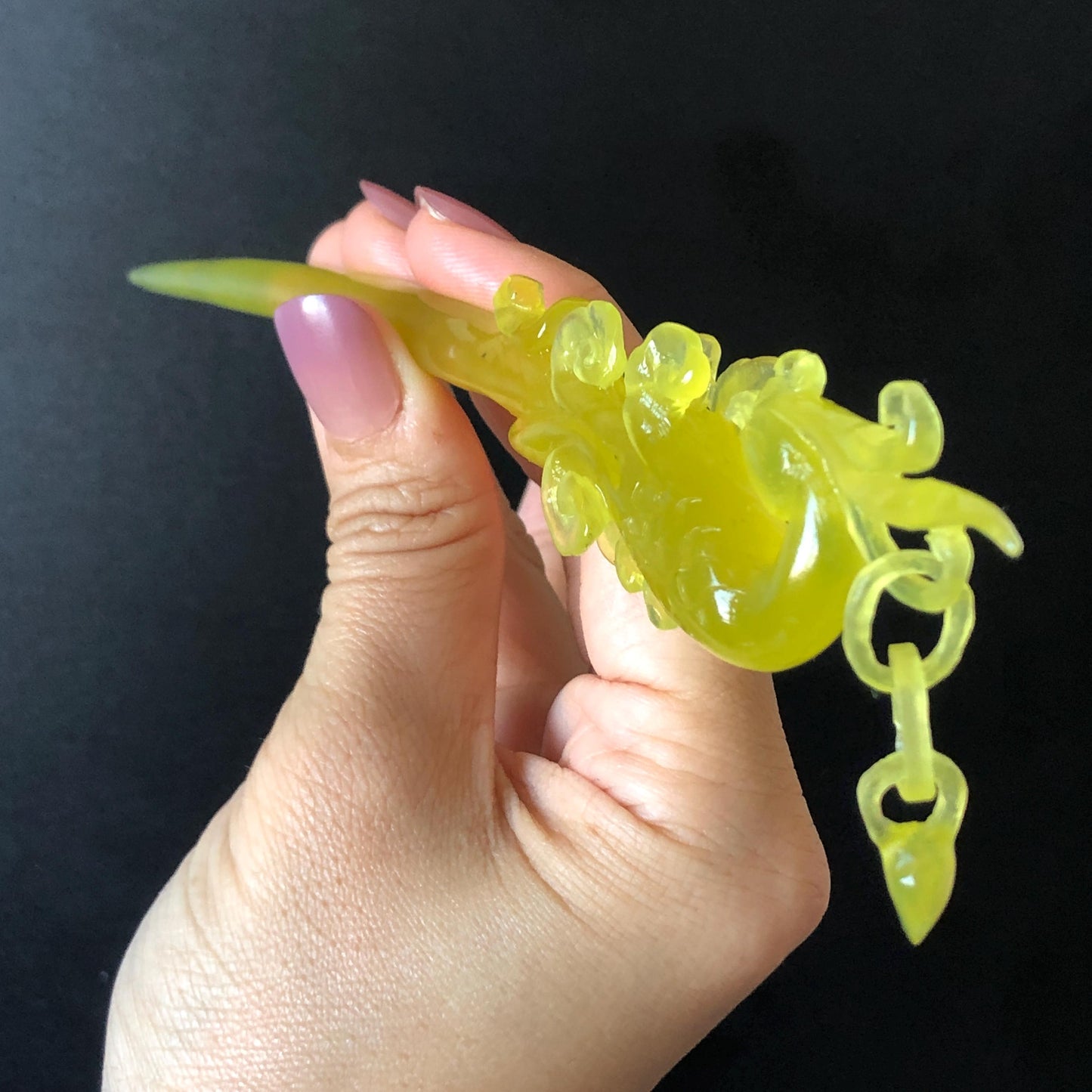 Xiu Jade (Serpentine) Hand Carved Golden Phoenix Hair Pin: Natural Ice Yellow Jade Handcrafted Hair Stick 3D Stone Carving Asian Chinese Vintage Hanfu Hair Fork gift for her yellow jade carving phoenix carving peony carving certified natural jade untreated jade with certificate chinese hairpins japanese hair pins korean hair stick hanfu hair comb antique hair fork wedding headpiece