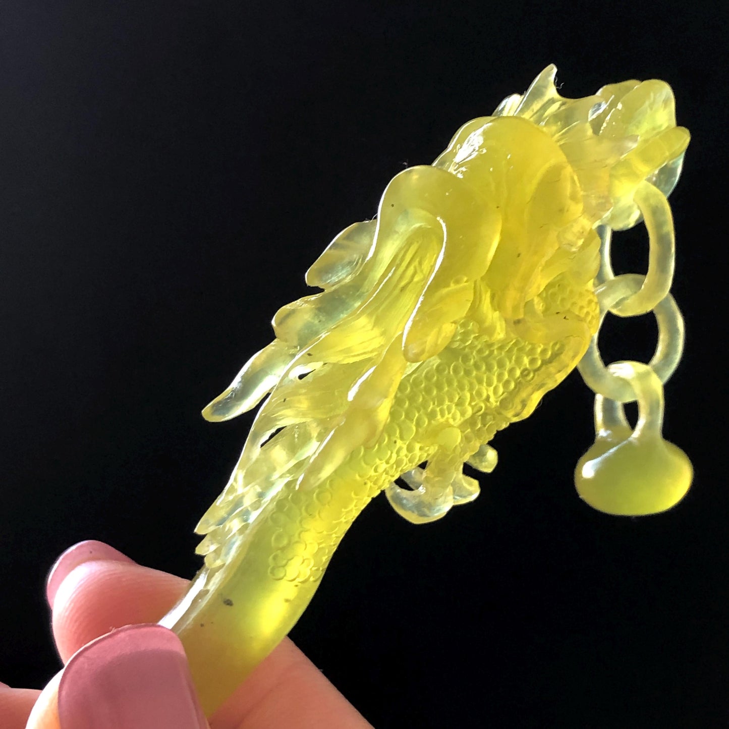 Xiu Jade Serpentine Hand Carved Soaring Dragon Hair Pin: Certified Natural Ice Golden Yellow Jade Hair Stick | Asian Vintage Hair Fork Gift for her japanese hairpin korean hair stick hanfu hair fork vintage hair comb antique hair pins dragon carving hand engraved dragon yellow jade carving hand carved dragon hair stick tassel wedding headpiece bridal shower gift bridal hair clip ice dragon hair stick