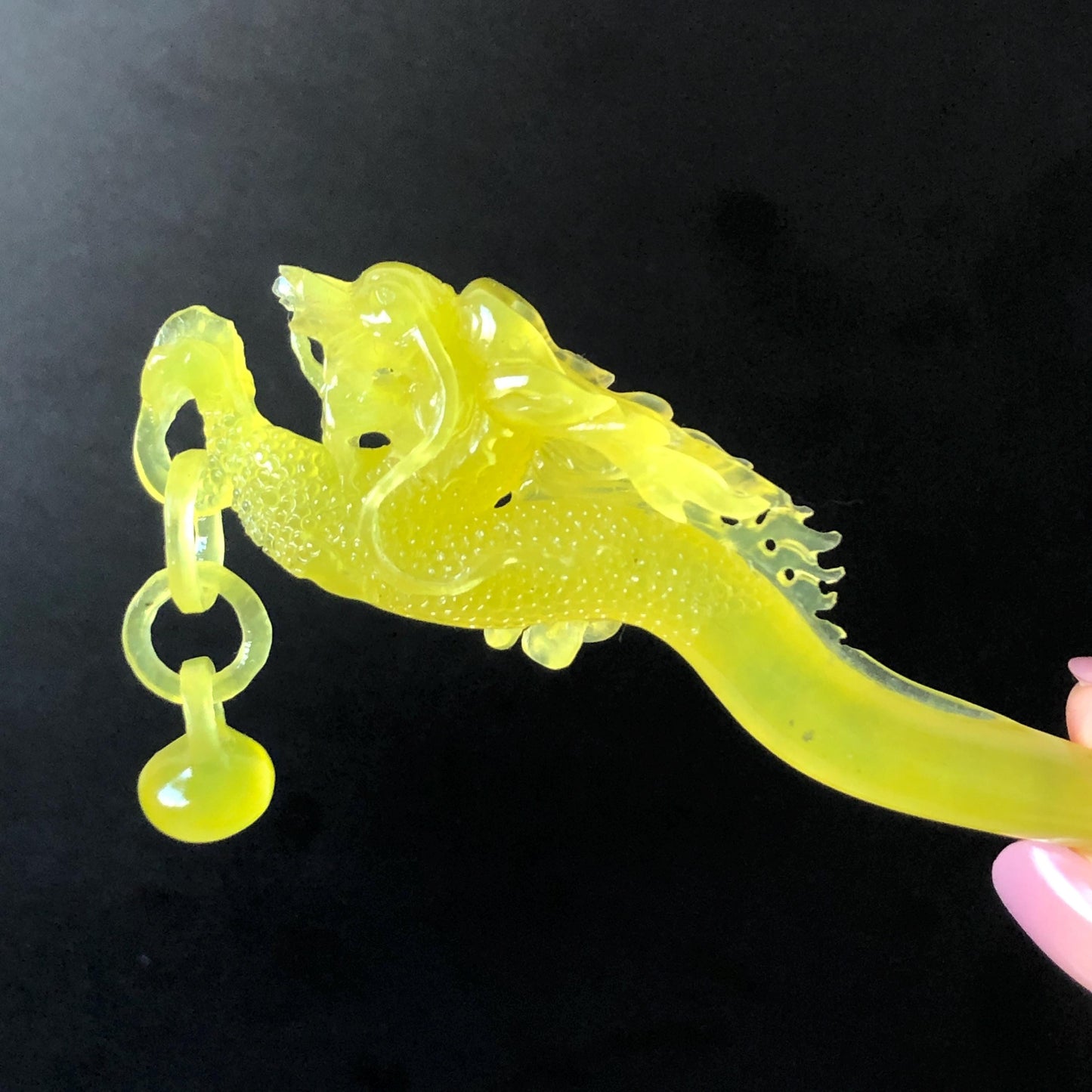 Xiu Jade Serpentine Hand Carved Soaring Dragon Hair Pin: Certified Natural Ice Golden Yellow Jade Hair Stick | Asian Vintage Hair Fork Gift for her japanese hairpin korean hair stick hanfu hair fork vintage hair comb antique hair pins dragon carving hand engraved dragon yellow jade carving hand carved dragon hair stick tassel wedding headpiece bridal shower gift bridal hair clip ice dragon hair stick