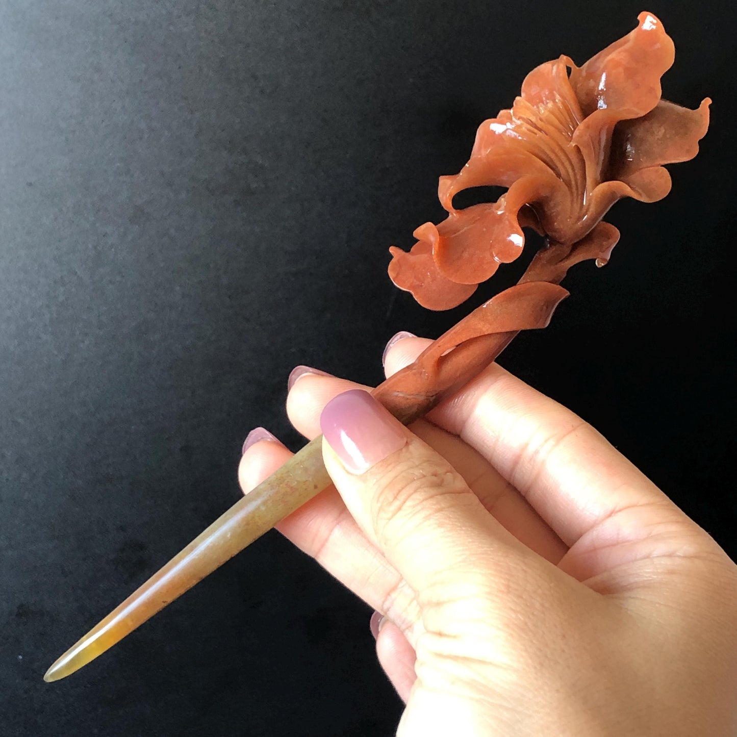 Xiu Jade Serpentine Hand Carved Yulan Flower Hair Fork with dangle: Certified Natural Yellow Red Jade Hairpin, Vintage Hanfu Hair Jewelry Gift for her Bridal Shower gift bridal hair clip wedding headpiece wedding hair jewelry bridal hair accessories red jade carving white jade hand engraved flower hair stick japanese hairpins korean hair stick chinese hair comb vintage hair pins antique hair fork hanfu hair pins certified untreated jade wedding headpiece bridal headpiece bridal shower gift