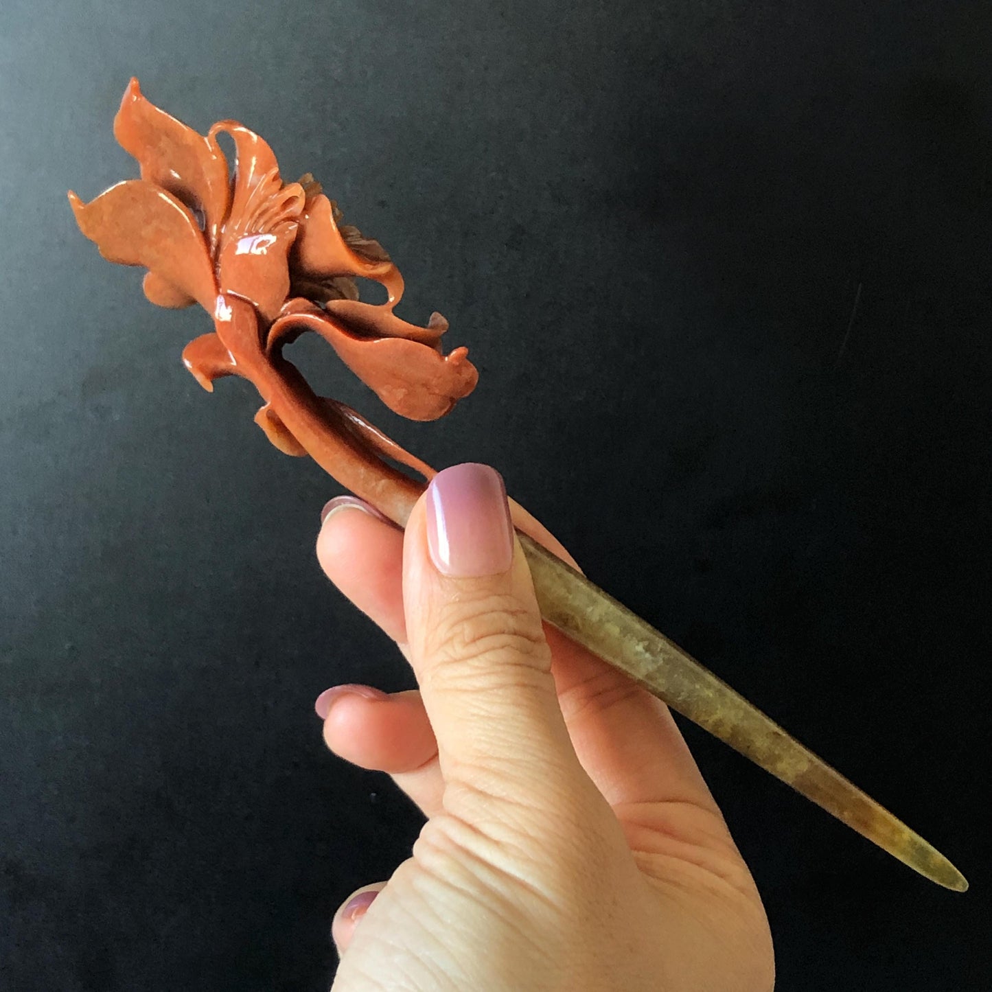 Xiu Jade Serpentine Hand Carved Yulan Flower Hair Fork with dangle: Certified Natural Yellow Red Jade Hairpin, Vintage Hanfu Hair Jewelry Gift for her Bridal Shower gift bridal hair clip wedding headpiece wedding hair jewelry bridal hair accessories red jade carving white jade hand engraved flower hair stick japanese hairpins korean hair stick chinese hair comb vintage hair pins antique hair fork hanfu hair pins certified untreated jade wedding headpiece bridal headpiece bridal shower gift