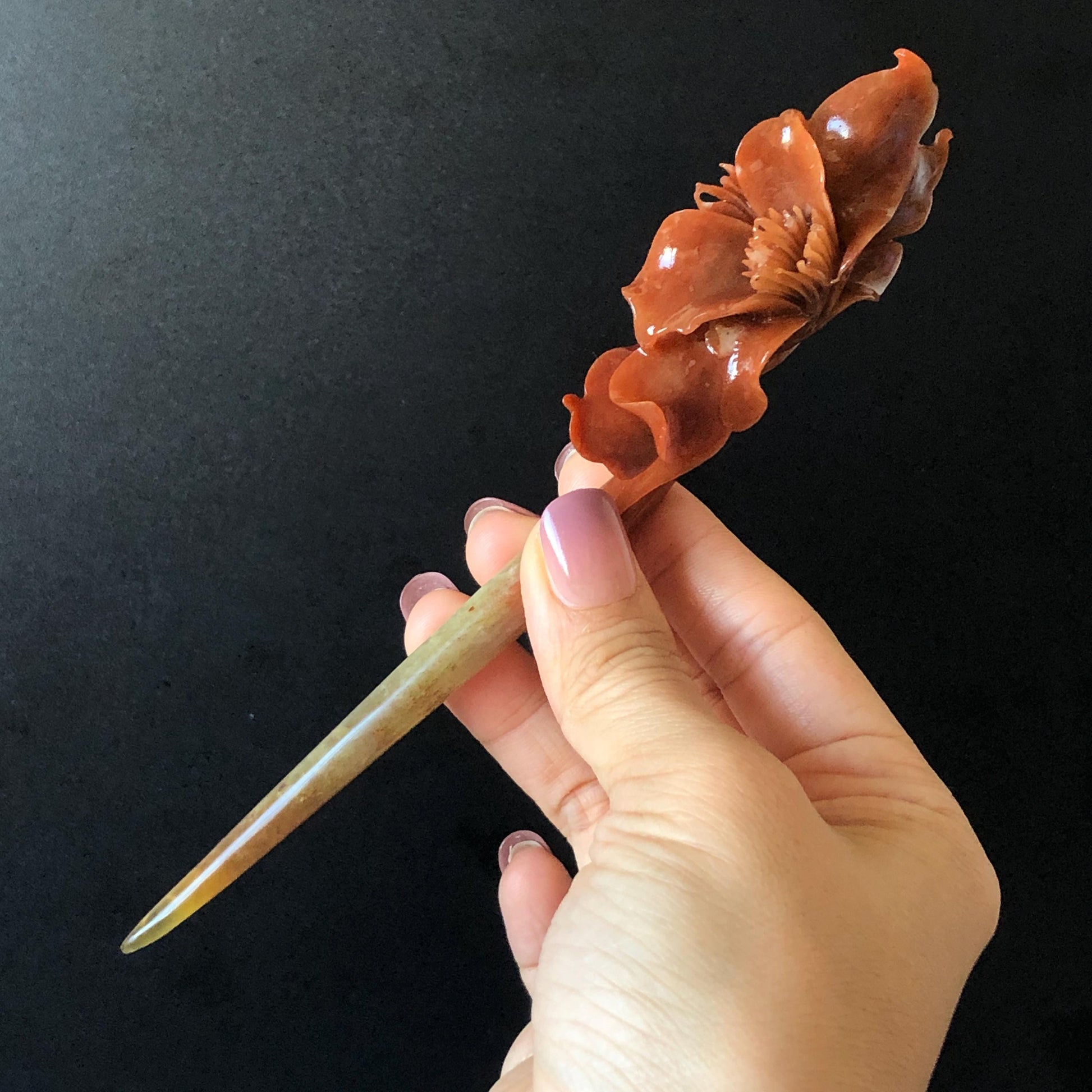 Xiu Jade Serpentine Hand Carved Yulan Flower Hair Fork with dangle: Certified Natural Yellow Red Jade Hairpin, Vintage Hanfu Hair Jewelry Gift for her Bridal Shower gift bridal hair clip wedding headpiece wedding hair jewelry bridal hair accessories red jade carving white jade hand engraved flower hair stick japanese hairpins korean hair stick chinese hair comb vintage hair pins antique hair fork hanfu hair pins certified untreated jade wedding headpiece bridal headpiece bridal shower gift