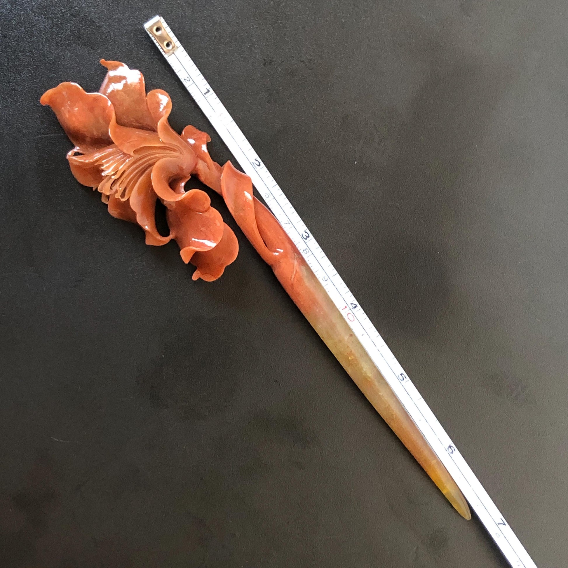 Xiu Jade Serpentine Hand Carved Yulan Flower Hair Fork with dangle: Certified Natural Yellow Red Jade Hairpin, Vintage Hanfu Hair Jewelry Gift for her Bridal Shower gift bridal hair clip wedding headpiece wedding hair jewelry bridal hair accessories red jade carving white jade hand engraved flower hair stick japanese hairpins korean hair stick chinese hair comb vintage hair pins antique hair fork hanfu hair pins certified untreated jade wedding headpiece bridal headpiece bridal shower gift