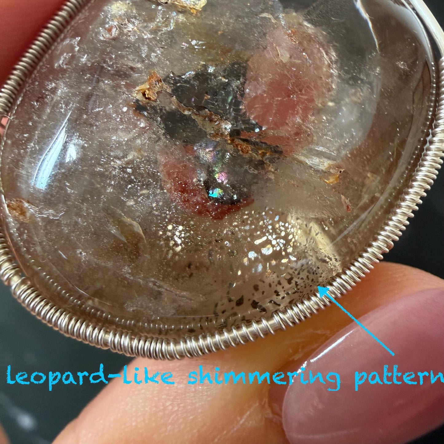 Super Rare! Polished Enhydro Quartz Wrapped Wire Pendant Adjustable Necklace: Moving Red Sand & Big Bubble with red stones Inclusion Crystal | High-Heel-Like / Flamingo-Like Chamber | Natural Gemstone Birthstone Gift for her enhydro quartz sand water-fall pendant necklace choker gemstone charm stone pendant choker polished stone pendant crystal charm birthstone men necklace chakra crystal minerals specimen silver wire wrapped pendant inclusion crystal inclusion crystal sediment stone