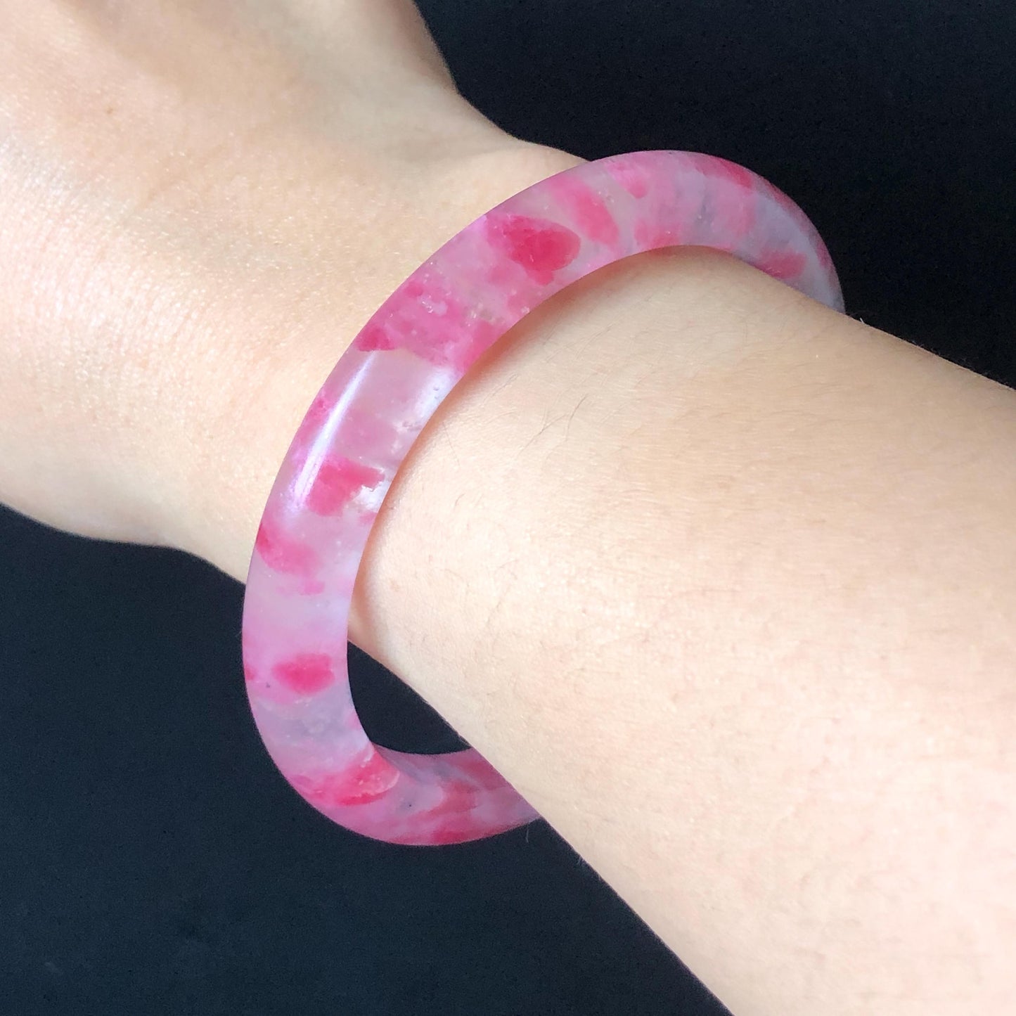 58.2mm Premium Ultra-rare Natural Icy Rhodonite Crystal Stone Gemstone Bangle | Blossom Flowers | Sakura Rain | Plum Blossom | Cherry Blossom icy natural crystal bracelet gemstone bangle pink stone bangle love stone healing stone heart chakra healing crystal mediative stone pink gemstone gift for her mother day gift