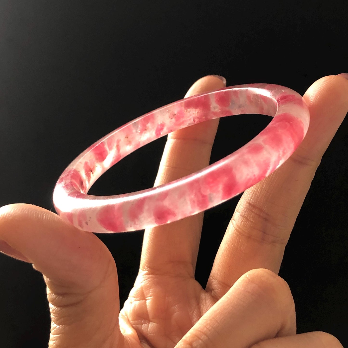 58.2mm Premium Ultra-rare Natural Icy Rhodonite Crystal Stone Gemstone Bangle | Blossom Flowers | Sakura Rain | Plum Blossom | Cherry Blossom icy natural crystal bracelet gemstone bangle pink stone bangle love stone healing stone heart chakra healing crystal mediative stone pink gemstone gift for her mother day gift