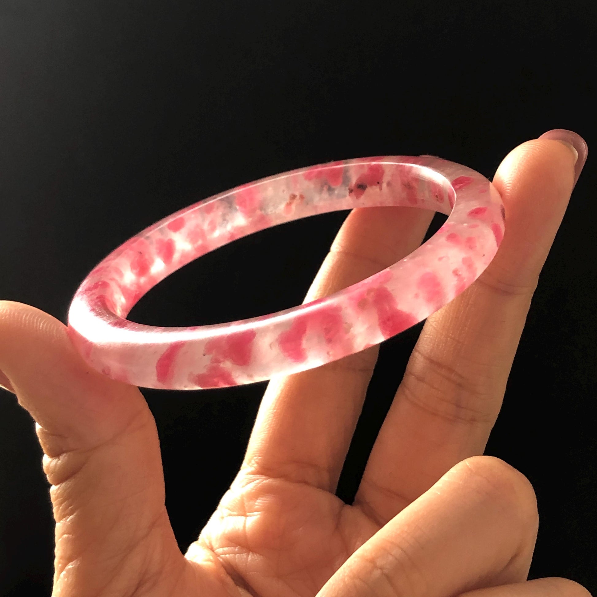 58.2mm Premium Ultra-rare Natural Icy Rhodonite Crystal Stone Gemstone Bangle | Blossom Flowers | Sakura Rain | Plum Blossom | Cherry Blossom icy natural crystal bracelet gemstone bangle pink stone bangle love stone healing stone heart chakra healing crystal mediative stone pink gemstone gift for her mother day gift