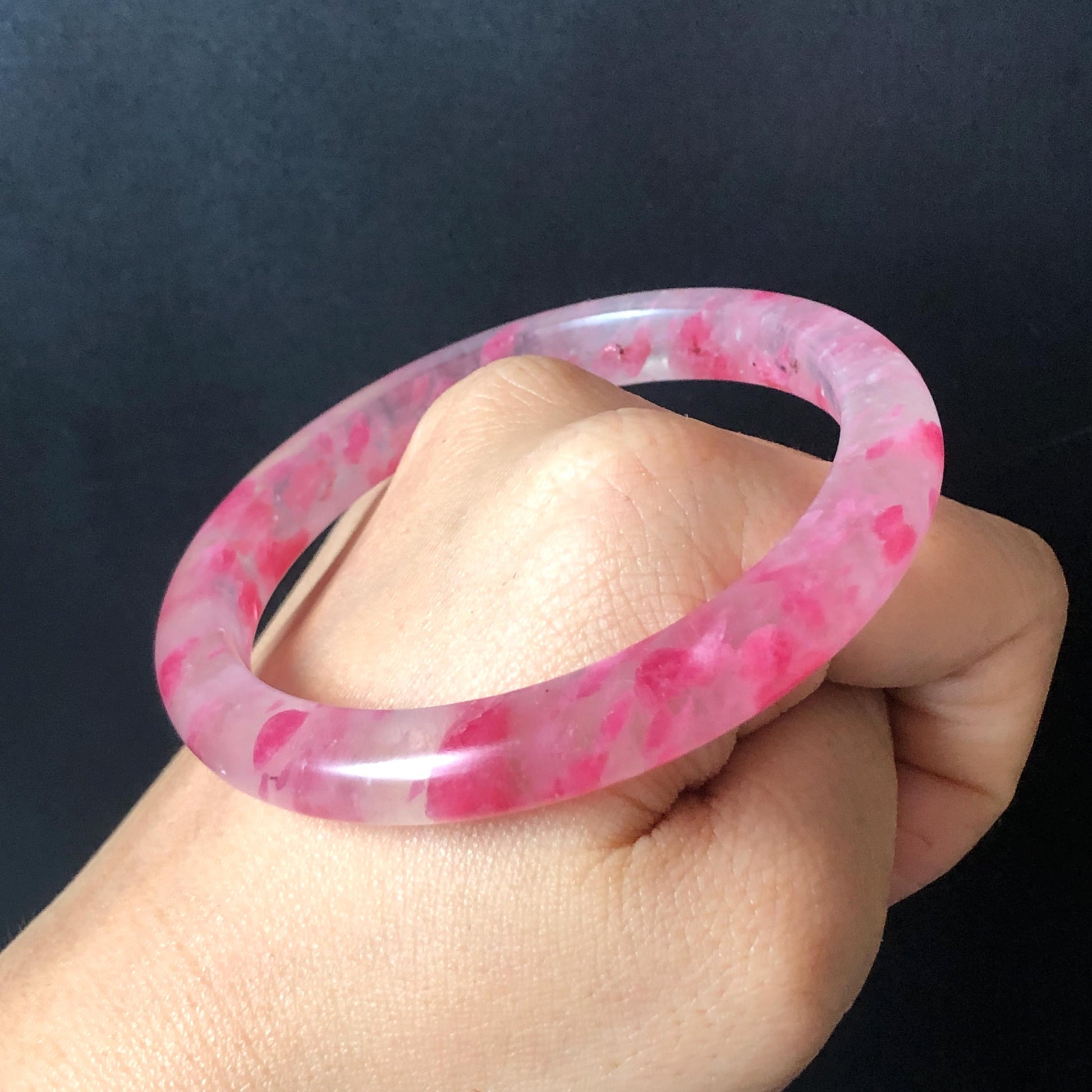 58.2mm Premium Ultra-rare Natural Icy Rhodonite Crystal Stone Gemstone Bangle | Blossom Flowers | Sakura Rain | Plum Blossom | Cherry Blossom icy natural crystal bracelet gemstone bangle pink stone bangle love stone healing stone heart chakra healing crystal mediative stone pink gemstone gift for her mother day gift