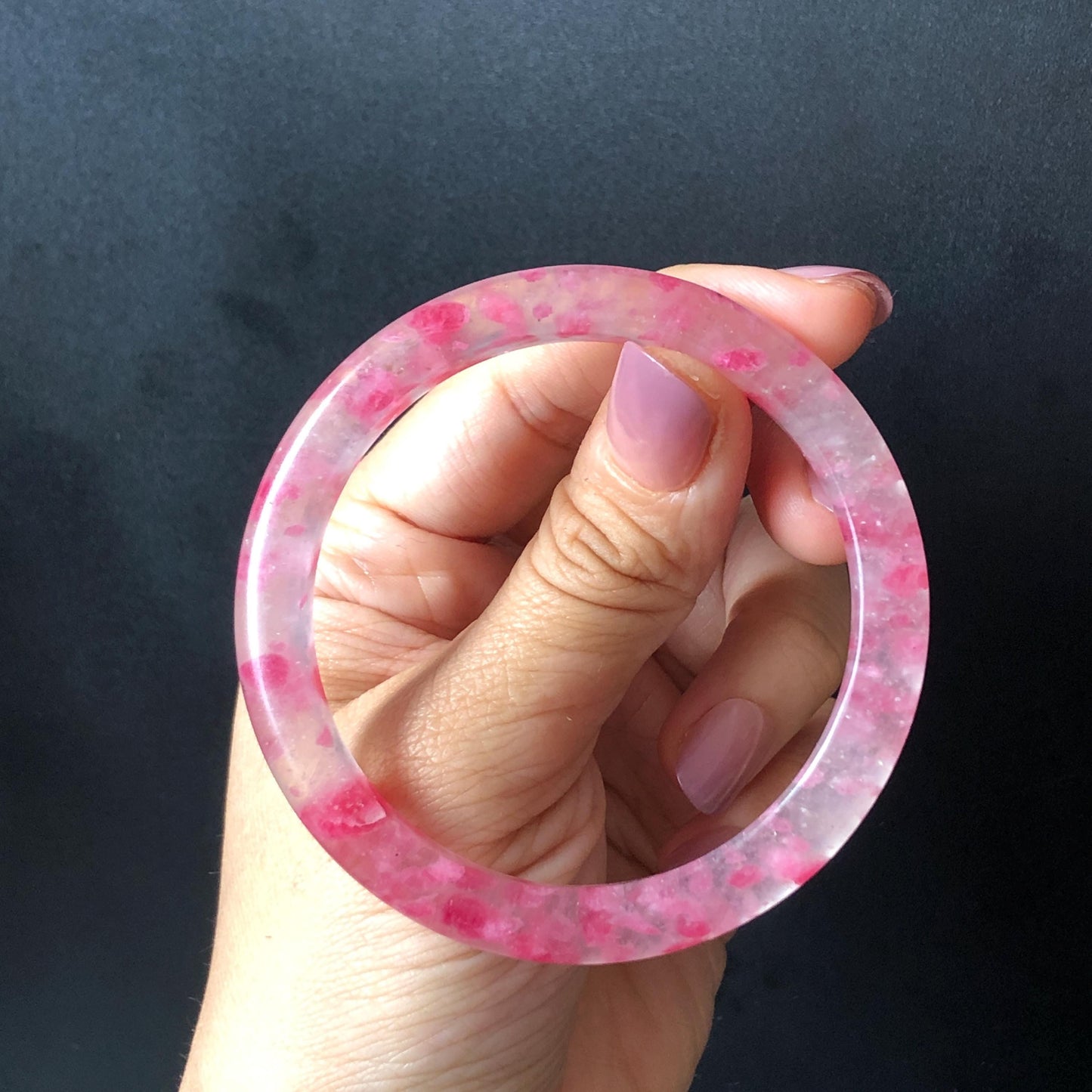 58.2mm Premium Ultra-rare Natural Icy Rhodonite Crystal Stone Gemstone Bangle | Blossom Flowers | Sakura Rain | Plum Blossom | Cherry Blossom icy natural crystal bracelet gemstone bangle pink stone bangle love stone healing stone heart chakra healing crystal mediative stone pink gemstone gift for her mother day gift