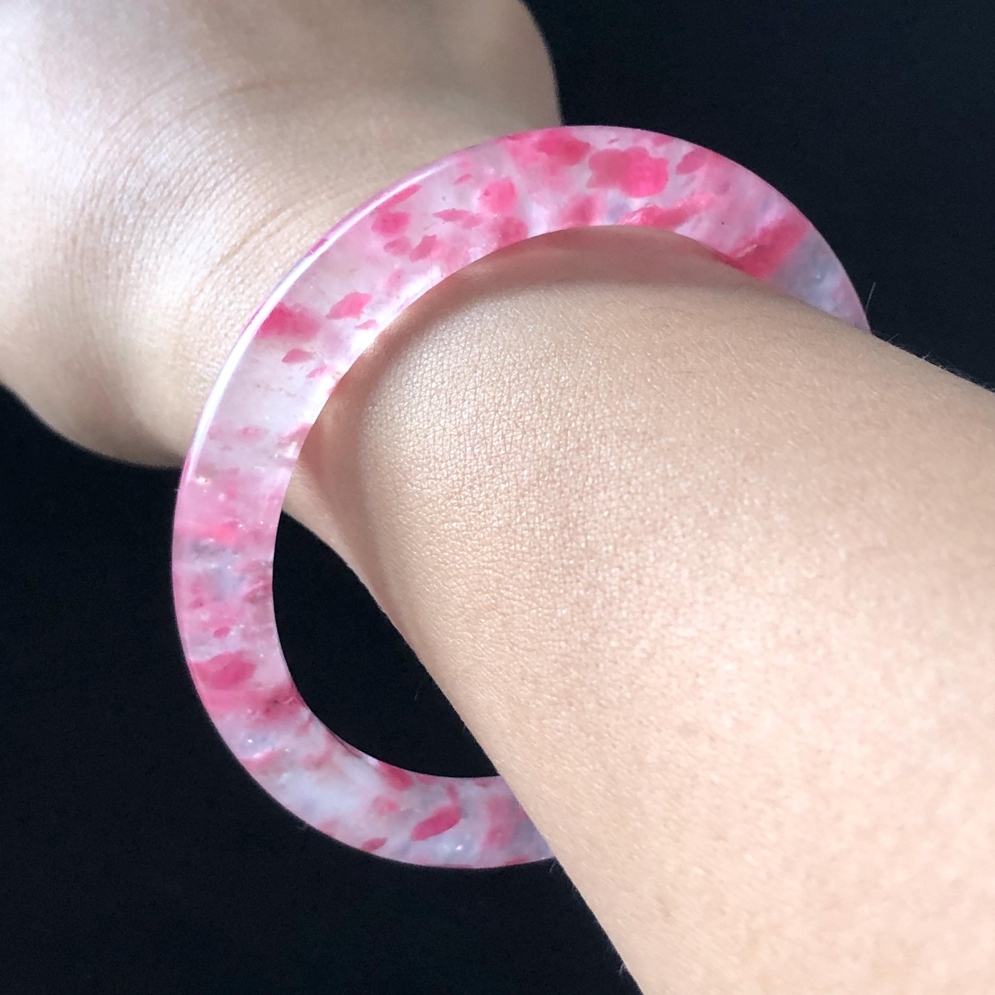 58.2mm Premium Ultra-rare Natural Icy Rhodonite Crystal Stone Gemstone Bangle | Blossom Flowers | Sakura Rain | Plum Blossom | Cherry Blossom icy natural crystal bracelet gemstone bangle pink stone bangle love stone healing stone heart chakra healing crystal mediative stone pink gemstone gift for her mother day gift