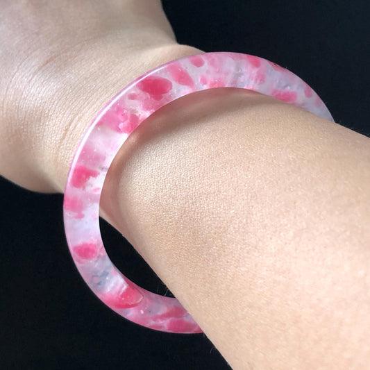 58.2mm Premium Ultra-rare Natural Icy Rhodonite Crystal Stone Gemstone Bangle | Blossom Flowers | Sakura Rain | Plum Blossom | Cherry Blossom icy natural crystal bracelet gemstone bangle pink stone bangle love stone healing stone heart chakra healing crystal mediative stone pink gemstone gift for her mother day gift