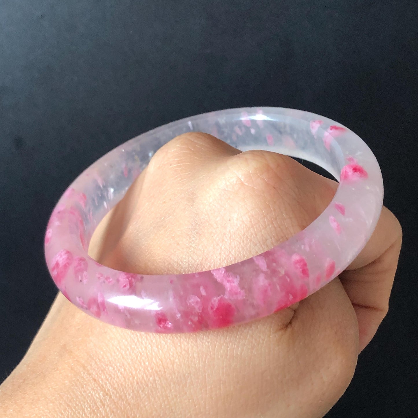60.4mm Premium Ultra-rare Natural Icy Rhodonite Crystal Stone Gemstone Bangle | Blossom Flowers | Sakura Rain | Plum Blossom | Cherry Blossom icy natural crystal bracelet gemstone bangle pink stone bangle love stone healing stone heart chakra healing crystal mediative stone pink gemstone gift for her mother day gift