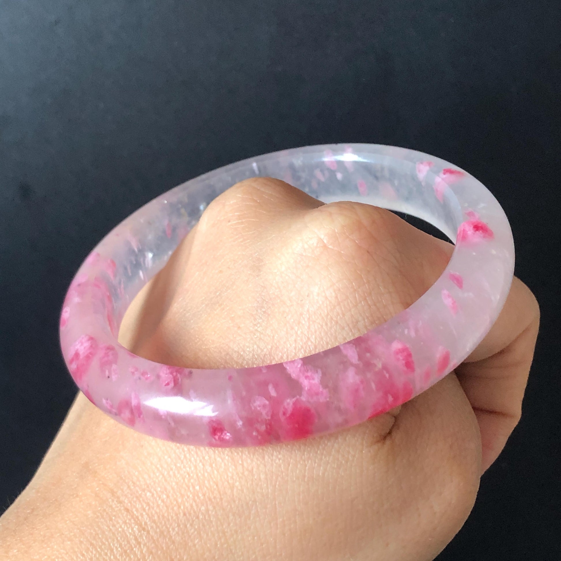 60.4mm Premium Ultra-rare Natural Icy Rhodonite Crystal Stone Gemstone Bangle | Blossom Flowers | Sakura Rain | Plum Blossom | Cherry Blossom icy natural crystal bracelet gemstone bangle pink stone bangle love stone healing stone heart chakra healing crystal mediative stone pink gemstone gift for her mother day gift