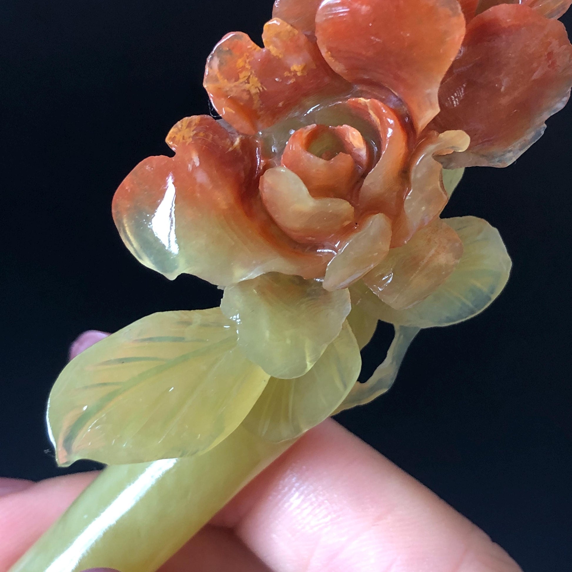 Xiu Jade Serpentine Hand Carved Camellia Flower Hair Stick: Certified Natural Red Jade Hairpin, Vintage Hanfu Hair Jewelry Gift for her Bridal Shower gift bridal hair clip wedding headpiece wedding hair jewelry bridal hair accessories red jade carving yellow jade hand engraved flower handcrafted hair stick japanese hairpins korean hair stick chinese hair comb vintage hair pins antique hair fork hanfu hair pins certified untreated jade multicolor jade bicolor jade flower carving Camellia carving