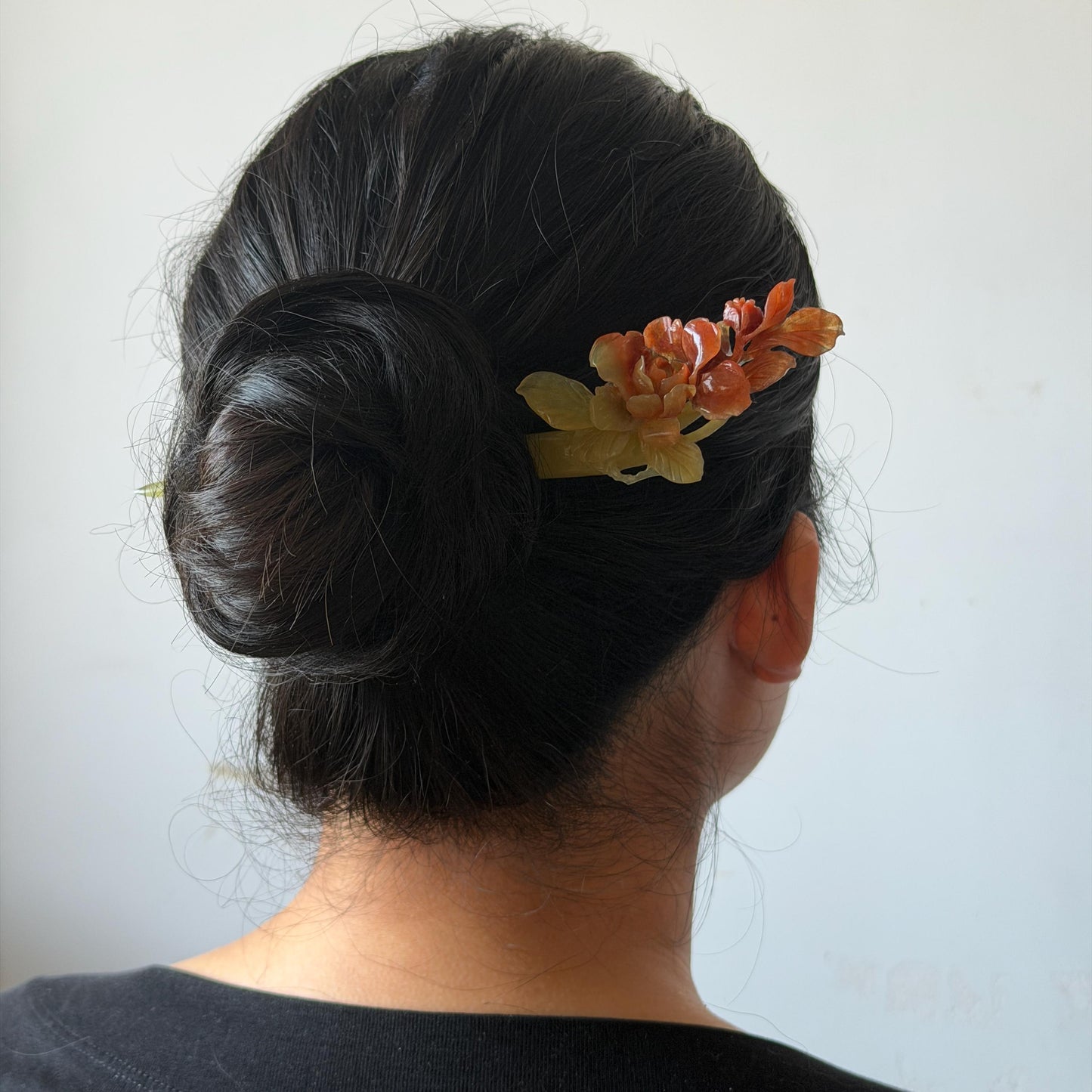 Xiu Jade Serpentine Hand Carved Camellia Flower Hair Stick: Certified Natural Red Jade Hairpin, Vintage Hanfu Hair Jewelry Gift for her Bridal Shower gift bridal hair clip wedding headpiece wedding hair jewelry bridal hair accessories red jade carving yellow jade hand engraved flower handcrafted hair stick japanese hairpins korean hair stick chinese hair comb vintage hair pins antique hair fork hanfu hair pins certified untreated jade multicolor jade bicolor jade flower carving Camellia carving