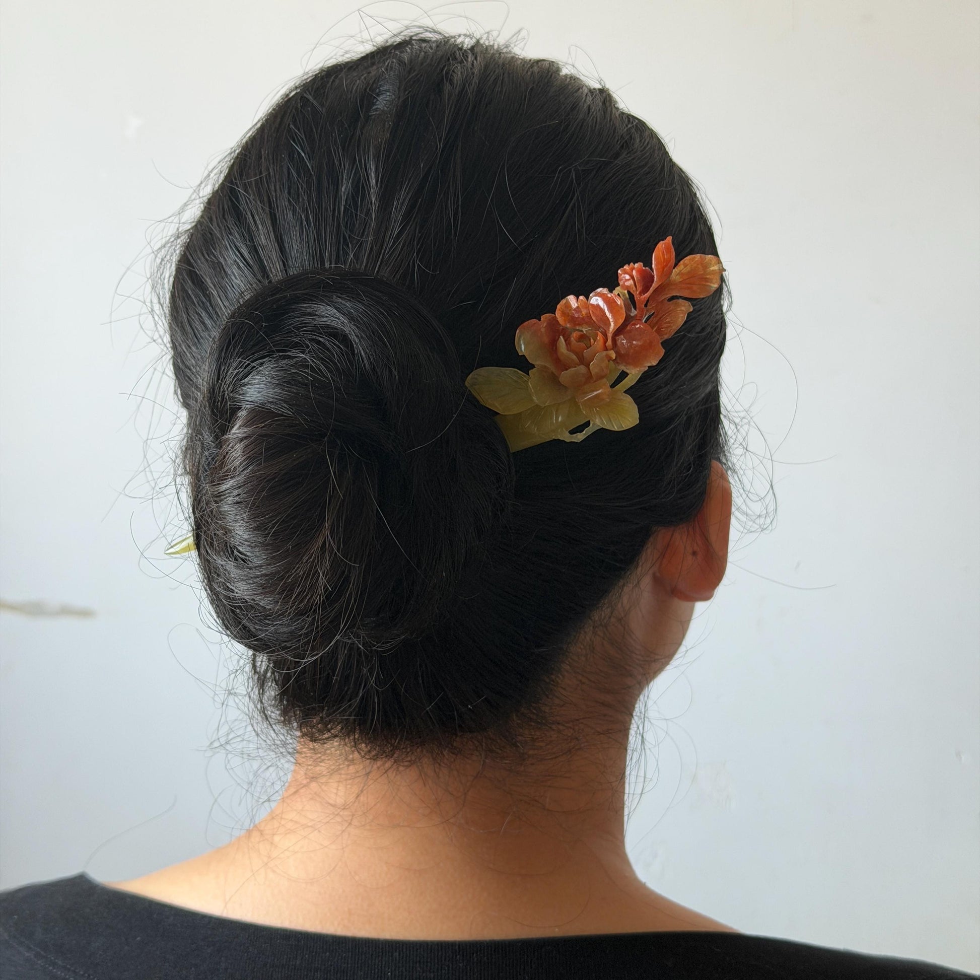 Xiu Jade Serpentine Hand Carved Camellia Flower Hair Stick: Certified Natural Red Jade Hairpin, Vintage Hanfu Hair Jewelry Gift for her Bridal Shower gift bridal hair clip wedding headpiece wedding hair jewelry bridal hair accessories red jade carving yellow jade hand engraved flower handcrafted hair stick japanese hairpins korean hair stick chinese hair comb vintage hair pins antique hair fork hanfu hair pins certified untreated jade multicolor jade bicolor jade flower carving Camellia carving