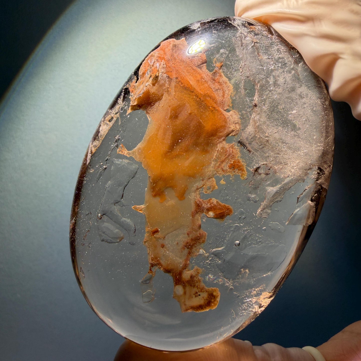 Ultra Rare! Polished Enhydro Quartz Crystal Palm Stone with Moving Red Sand Waterfall & Clear Bubbles Inclusion Crystal | Natural Gemstone Birthstone Gift for her enhydro quartz sand waterfall pendant necklace gemstone charm stone pendant choker polished stone pendant crystal charm birthstone men necklace chakra crystal minerals specimen silver wire wrapped pendant inclusion crystal inclusion crystal red sand inclusion palm crystal meditation stone