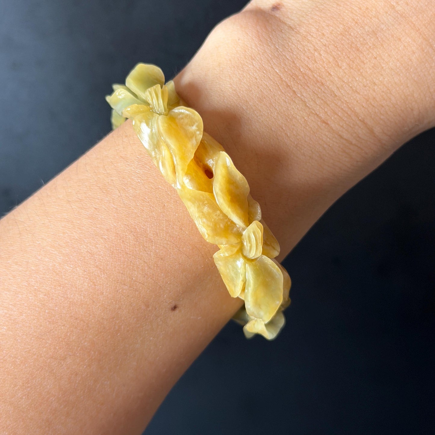 56.2mm Xiu Jade Serpentine Hand Carved Lily flowers Bangle & Ring Set: Natural Yellow Green Jade Handcrafted Bracelet 3D stone carving Gift for her handcrafted bangle jade carving lily carving hand engraved flower bangle flower carving green jade yellow jade 3D carving hollow out carving certified natural jade untreated jade with certificate vintage jade bracelet antique bangle multicolor jade ring carved ring women statement ring stackable ring cocktail ring