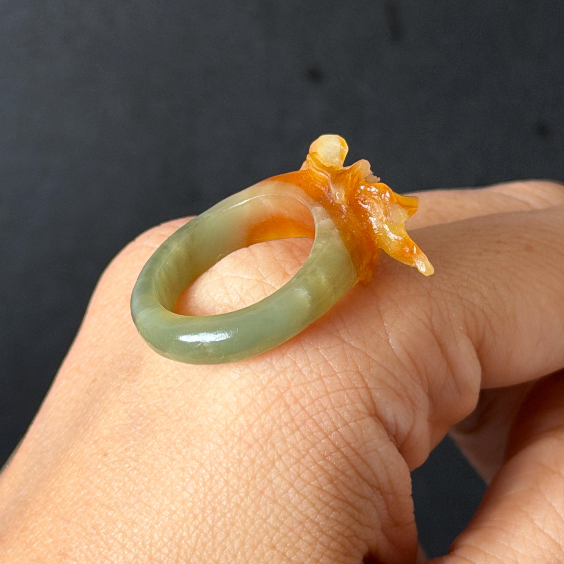 56.2mm Xiu Jade Serpentine Hand Carved Lily flowers Bangle & Ring Set: Natural Yellow Green Jade Handcrafted Bracelet 3D stone carving Gift for her handcrafted bangle jade carving lily carving hand engraved flower bangle flower carving green jade yellow jade 3D carving hollow out carving certified natural jade untreated jade with certificate vintage jade bracelet antique bangle multicolor jade ring carved ring women statement ring stackable ring cocktail ring