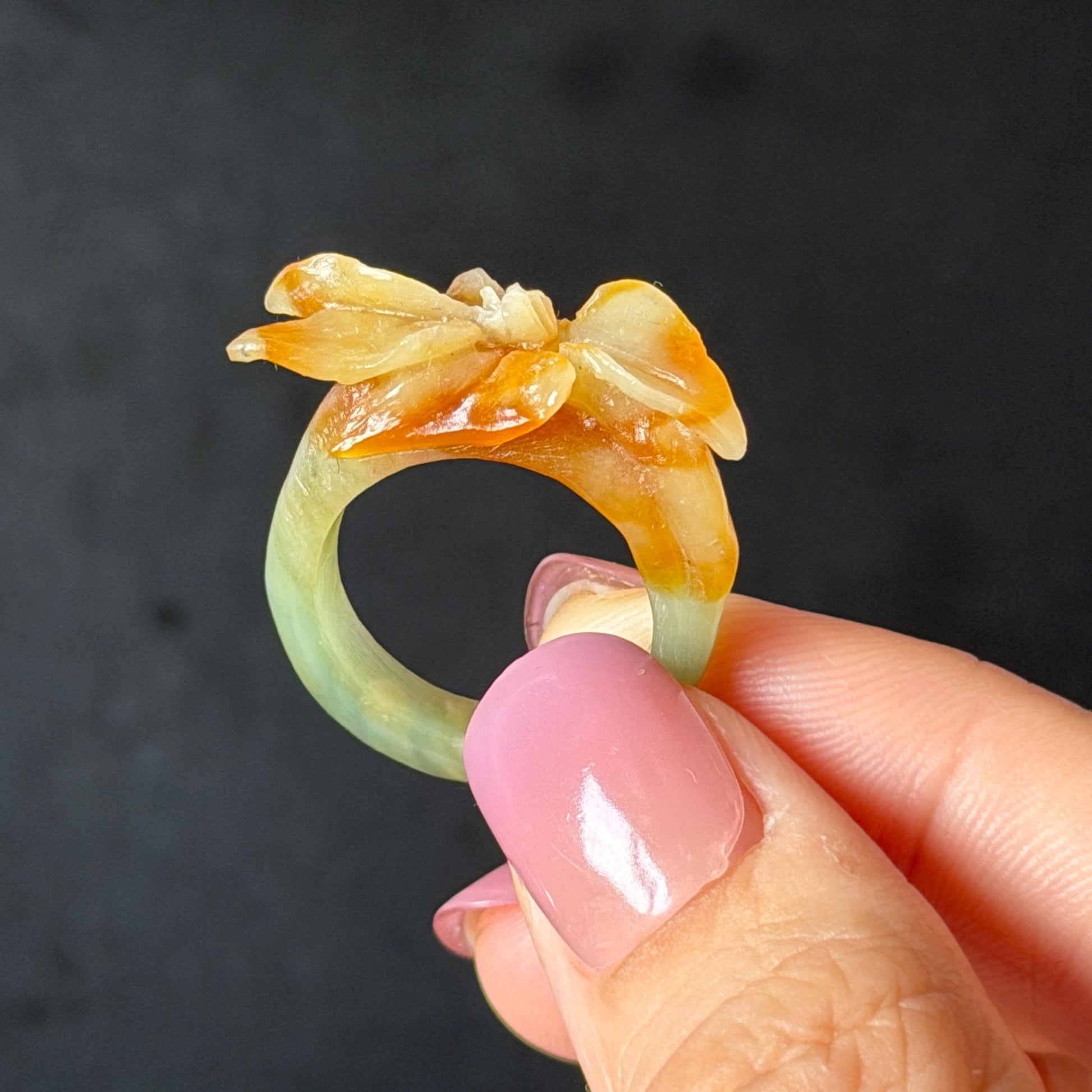 56.2mm Xiu Jade Serpentine Hand Carved Lily flowers Bangle & Ring Set: Natural Yellow Green Jade Handcrafted Bracelet 3D stone carving Gift for her handcrafted bangle jade carving lily carving hand engraved flower bangle flower carving green jade yellow jade 3D carving hollow out carving certified natural jade untreated jade with certificate vintage jade bracelet antique bangle multicolor jade ring carved ring women statement ring stackable ring cocktail ring