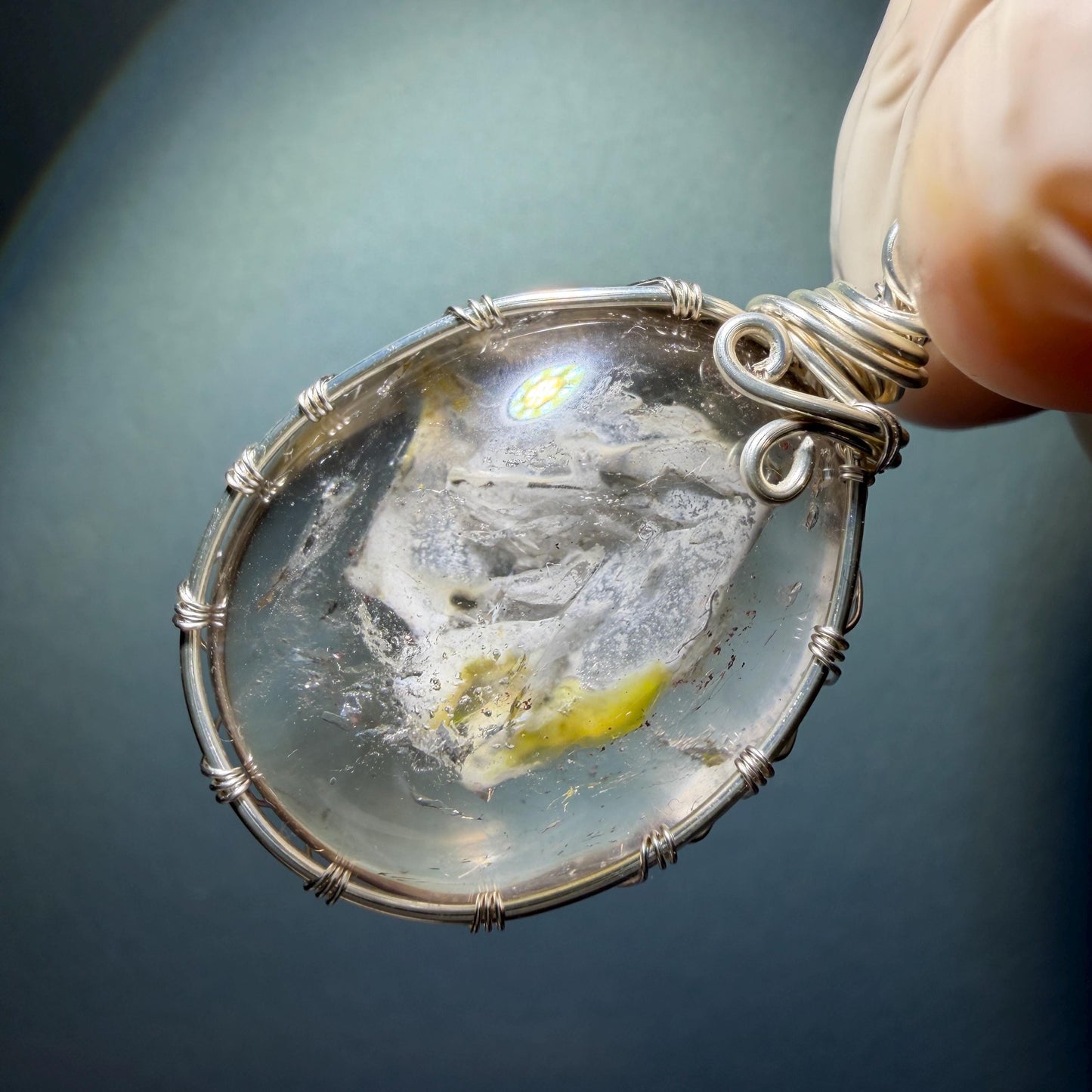 Rare Found! Polished Enhydro Quartz (Herkimer Diamond) Wire Wrapped Pendant Adjustable Necklace: Moving White Sand & Bubble Inclusion Crystal | Natural Gemstone Birthstone Gift for her Birthstone enhydro quartz sand water-fall  choker gemstone charm stone pendant choker polished stone pendant crystal charm birthstone men necklace chakra crystal purify stone minerals specimen adjustable choker mica quartz mica flakes silver wire wrapped pendant