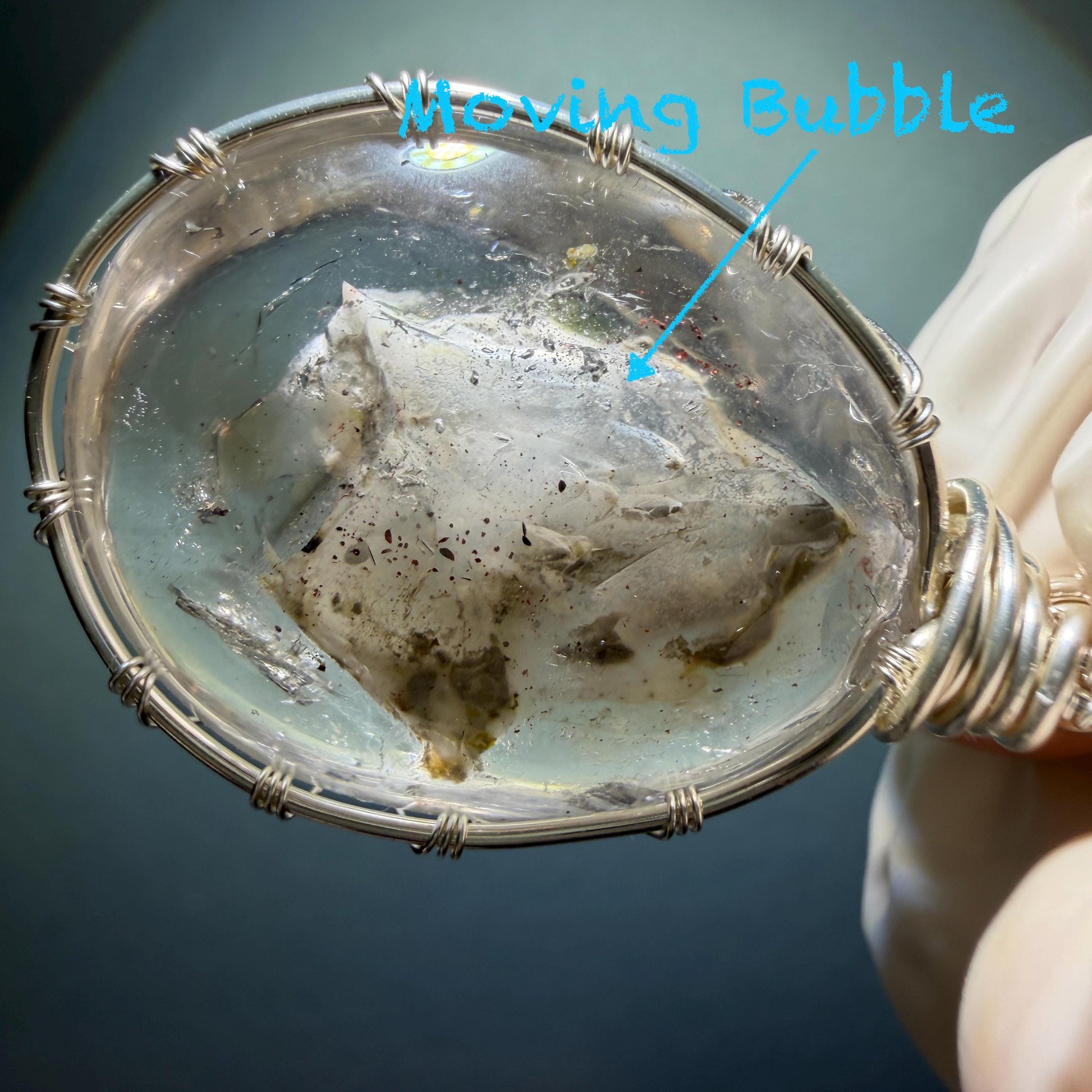 Rare Found! Polished Enhydro Quartz (Herkimer Diamond) Wire Wrapped Pendant Adjustable Necklace: Moving White Sand & Bubble Inclusion Crystal | Natural Gemstone Birthstone Gift for her Birthstone enhydro quartz sand water-fall  choker gemstone charm stone pendant choker polished stone pendant crystal charm birthstone men necklace chakra crystal purify stone minerals specimen adjustable choker mica quartz mica flakes silver wire wrapped pendant