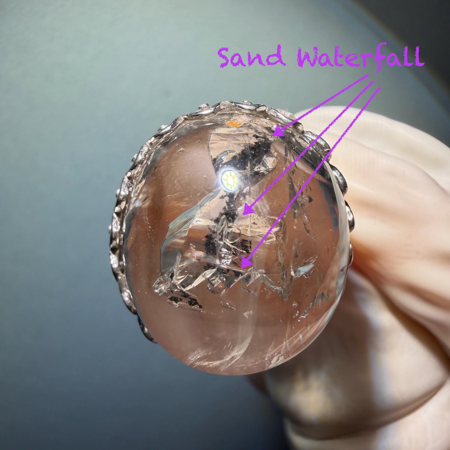 Polished Enhydro Quartz (Herkimer Diamond) S925 Silver Adjustable Ring: Moving Sand Waterfall and Shifting Bubble Inclusion Crystal Statement Ring for Women  ring crystal band ring cocktail ring crystal stackable ring 7 chakra crystal ring meditation crystal healing stone birthstone silver ring ring for men rainbow quartz inclusion quartz inclusion crystal minerals specimen silver ring free size ring adjustable ring holder rain quartz enhydro crystal inclusion crystal inclusion quartz