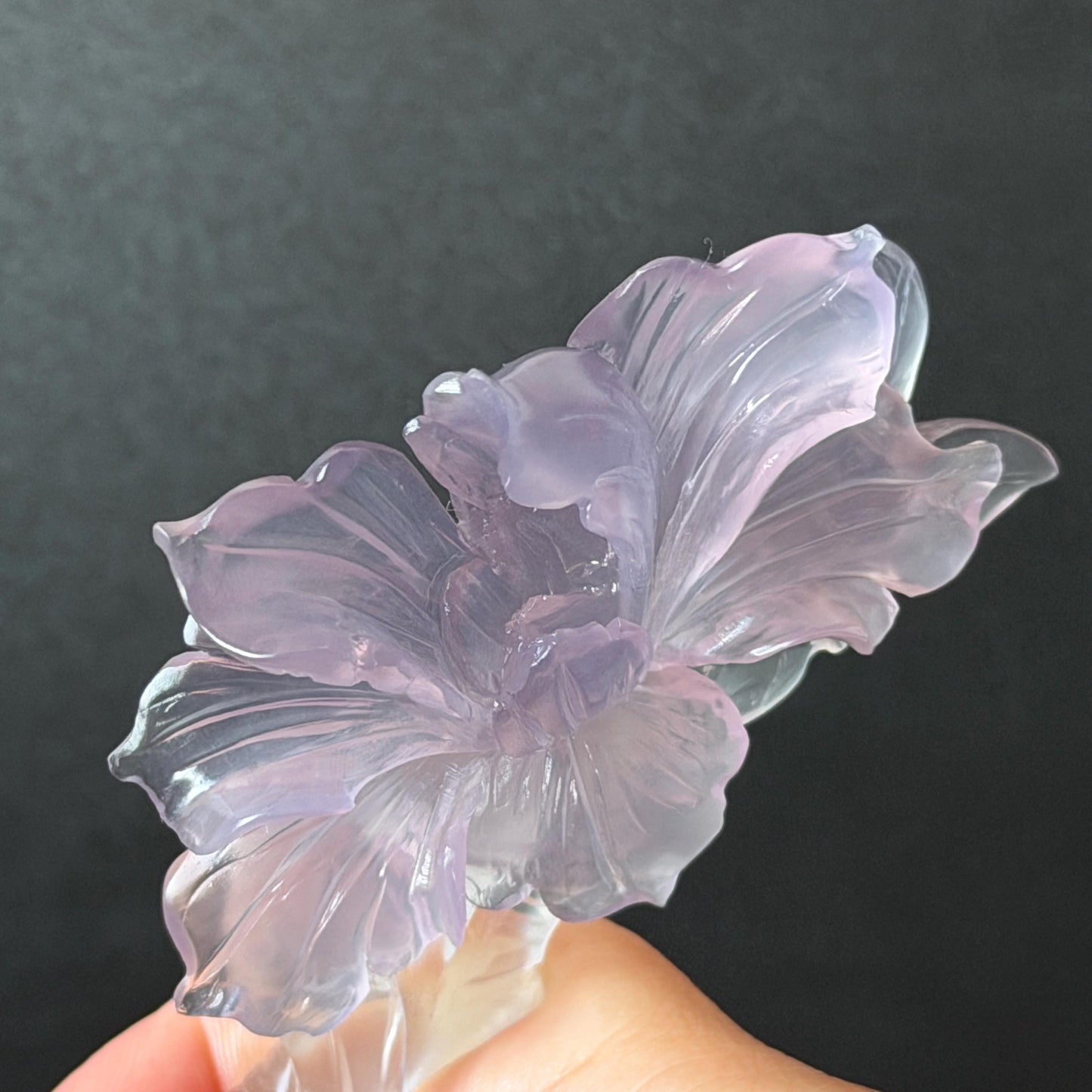 Fluorite Hand Carved Iris Flower Hair Pin: Natural Purple and White Crystal Hanfu Handcrafted Hair Stick in Asian Chinese Vintage Style Handcrafted Hair Fork Bridal Wedding Headpiece gift for her japanese hairpin korean hair stick chinese hair fork vintage hair comb antique hair pins hanfu hair stick bridal shower hair jewelry wedding headpiece bridal shower gift engagement hair accessory jade carving hand engraved purple crystal untreated natural crystal hairpin Iris carving flower hairpin