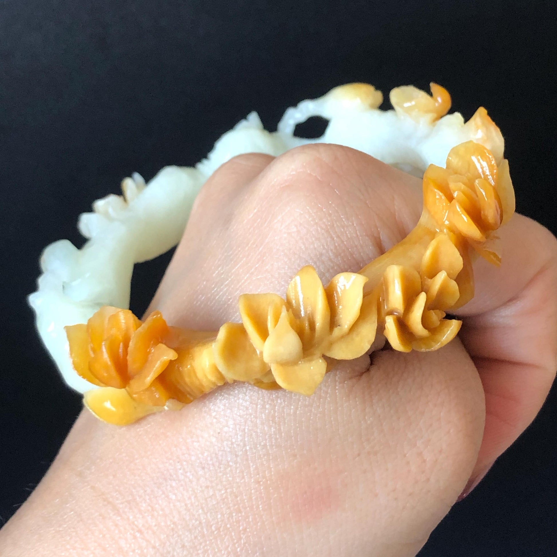 54.2mm Xiu Jade Serpentine Hand Carved Peach Blossom Flowers Bangle: Natural Yellow White Jade Handcrafted Bracelet with certificate