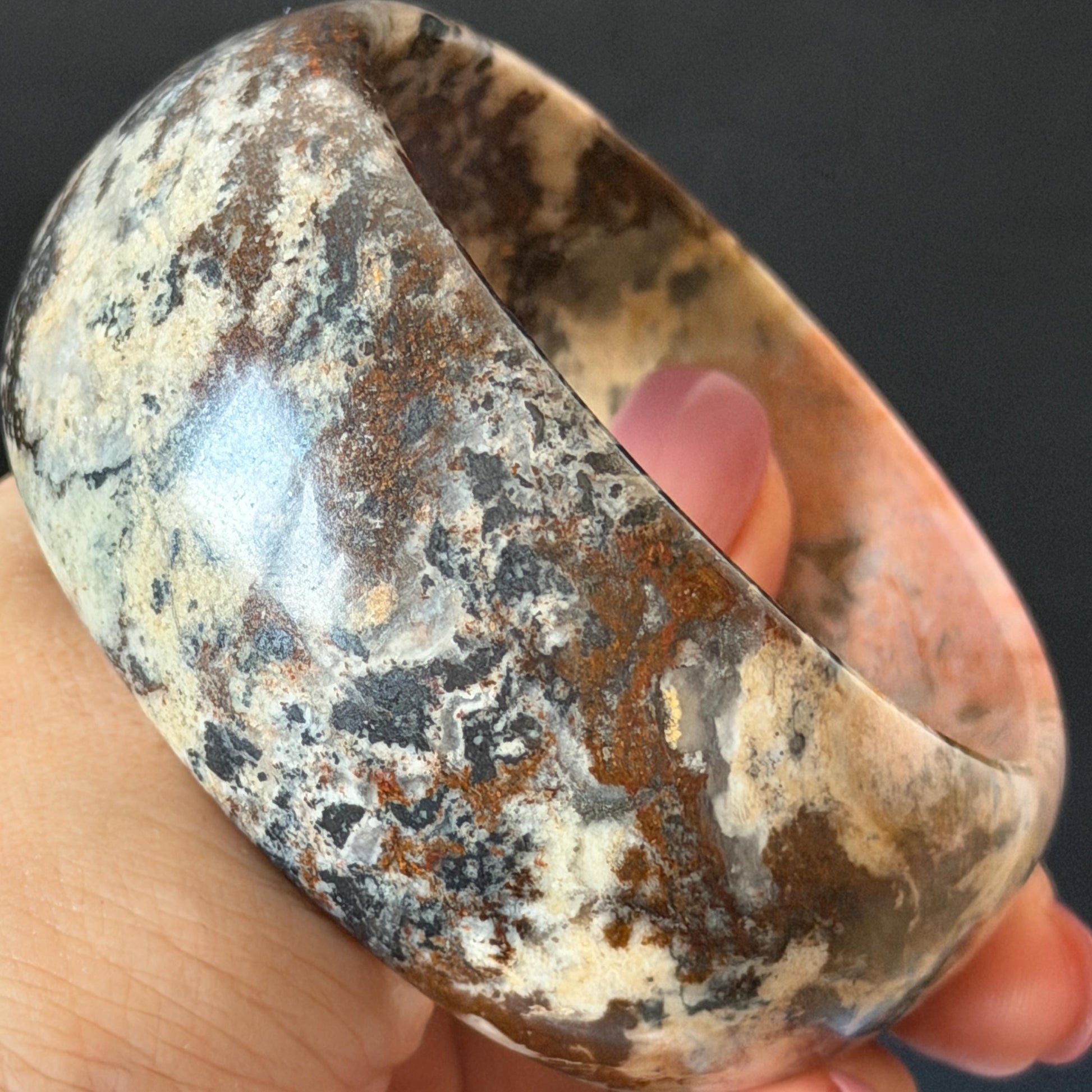 59.3mm Natural Untreated Rhodonite Crystal Bangle: Soaring Dragon Scenery Wide Bracelet, Pink & Brown Healing Stone Heart Chakra Crystal Gift for her rhodonite bangle pink rhodonite bracelet pink crystal bracelet pink stone bangle pink gemstone bracelet green crystal golden crystal wide bangle healing crystal love stone meditative crystal heart chakra crystal vintage bangle gemstone bangle dragon bangle dragon bracelet brown bangle dragon crystal dragon lover gift women bangle leopard print
