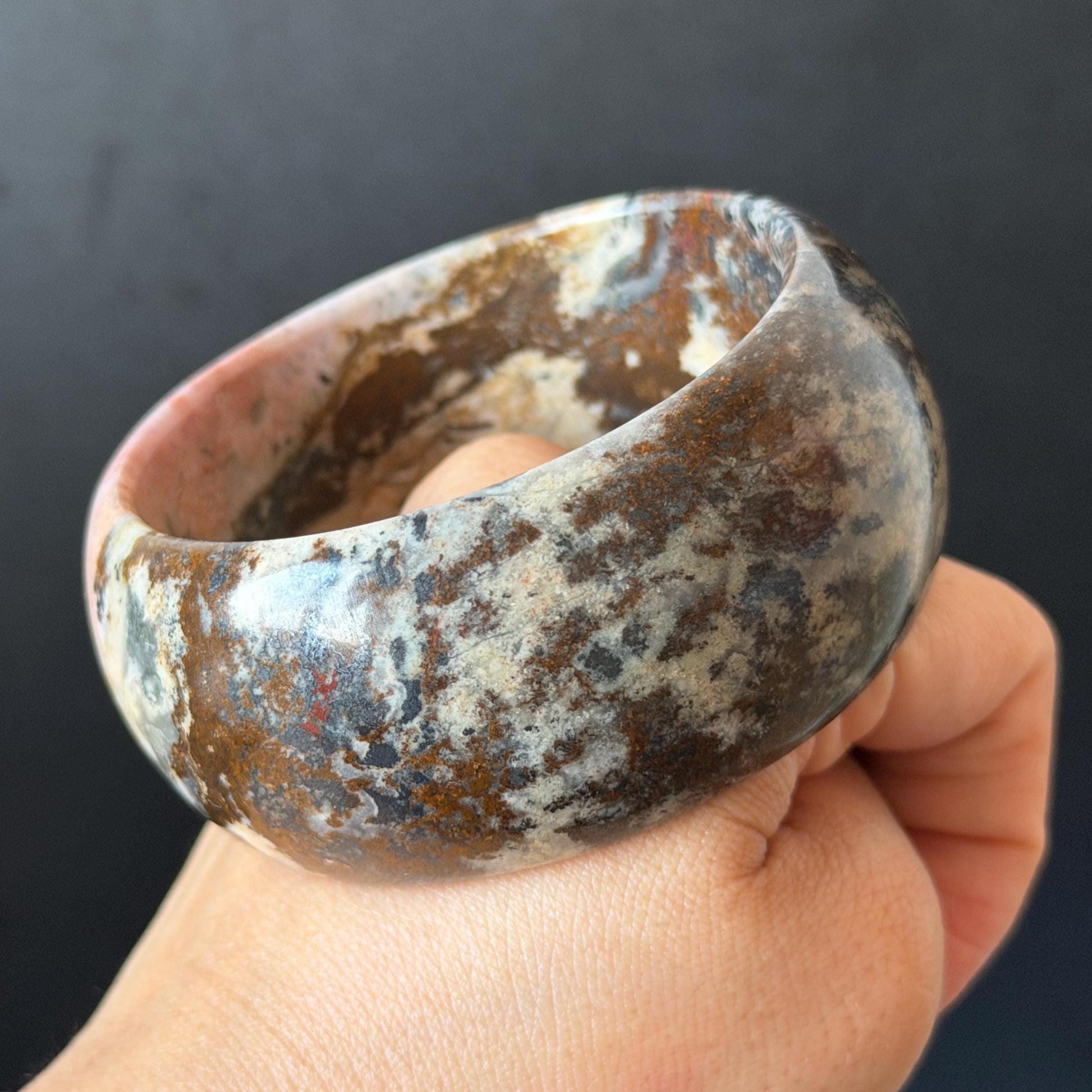 59.3mm Natural Untreated Rhodonite Crystal Bangle: Soaring Dragon Scenery Wide Bracelet, Pink & Brown Healing Stone Heart Chakra Crystal Gift for her rhodonite bangle pink rhodonite bracelet pink crystal bracelet pink stone bangle pink gemstone bracelet green crystal golden crystal wide bangle healing crystal love stone meditative crystal heart chakra crystal vintage bangle gemstone bangle dragon bangle dragon bracelet brown bangle dragon crystal dragon lover gift women bangle leopard print