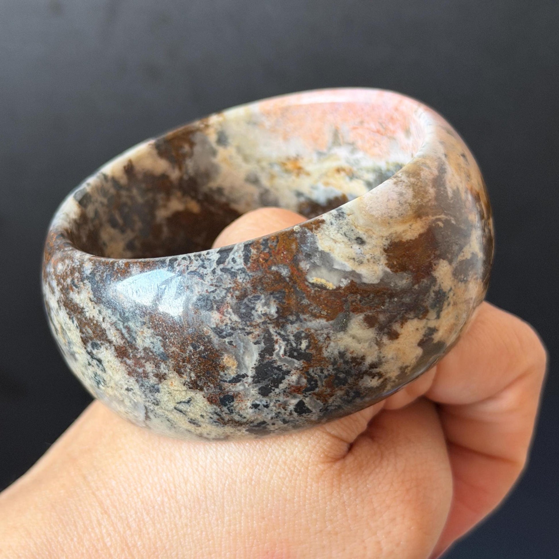 59.3mm Natural Untreated Rhodonite Crystal Bangle: Soaring Dragon Scenery Wide Bracelet, Pink & Brown Healing Stone Heart Chakra Crystal Gift for her rhodonite bangle pink rhodonite bracelet pink crystal bracelet pink stone bangle pink gemstone bracelet green crystal golden crystal wide bangle healing crystal love stone meditative crystal heart chakra crystal vintage bangle gemstone bangle dragon bangle dragon bracelet brown bangle dragon crystal dragon lover gift women bangle leopard print