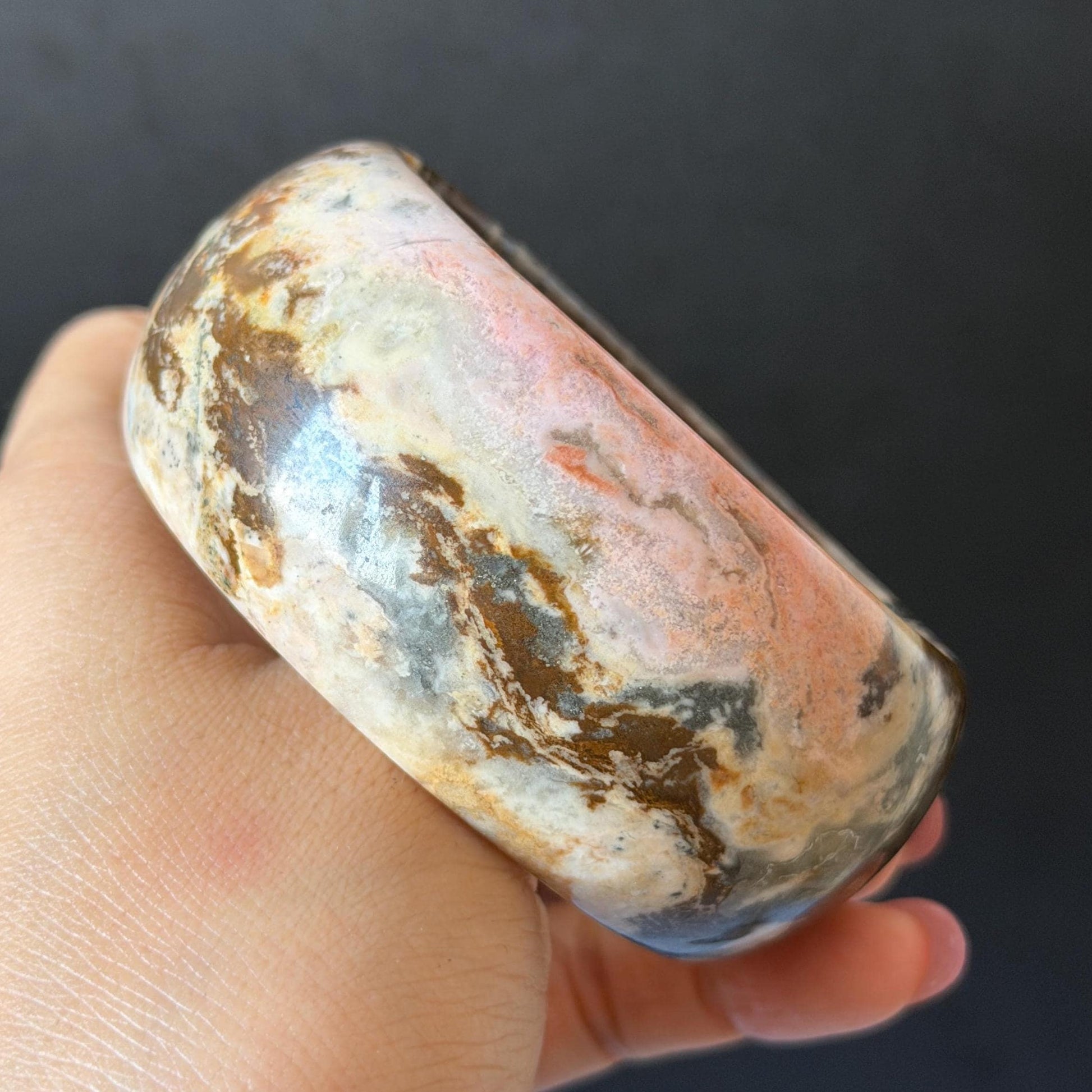 59.3mm Natural Untreated Rhodonite Crystal Bangle: Soaring Dragon Scenery Wide Bracelet, Pink & Brown Healing Stone Heart Chakra Crystal Gift for her rhodonite bangle pink rhodonite bracelet pink crystal bracelet pink stone bangle pink gemstone bracelet green crystal golden crystal wide bangle healing crystal love stone meditative crystal heart chakra crystal vintage bangle gemstone bangle dragon bangle dragon bracelet brown bangle dragon crystal dragon lover gift women bangle leopard print