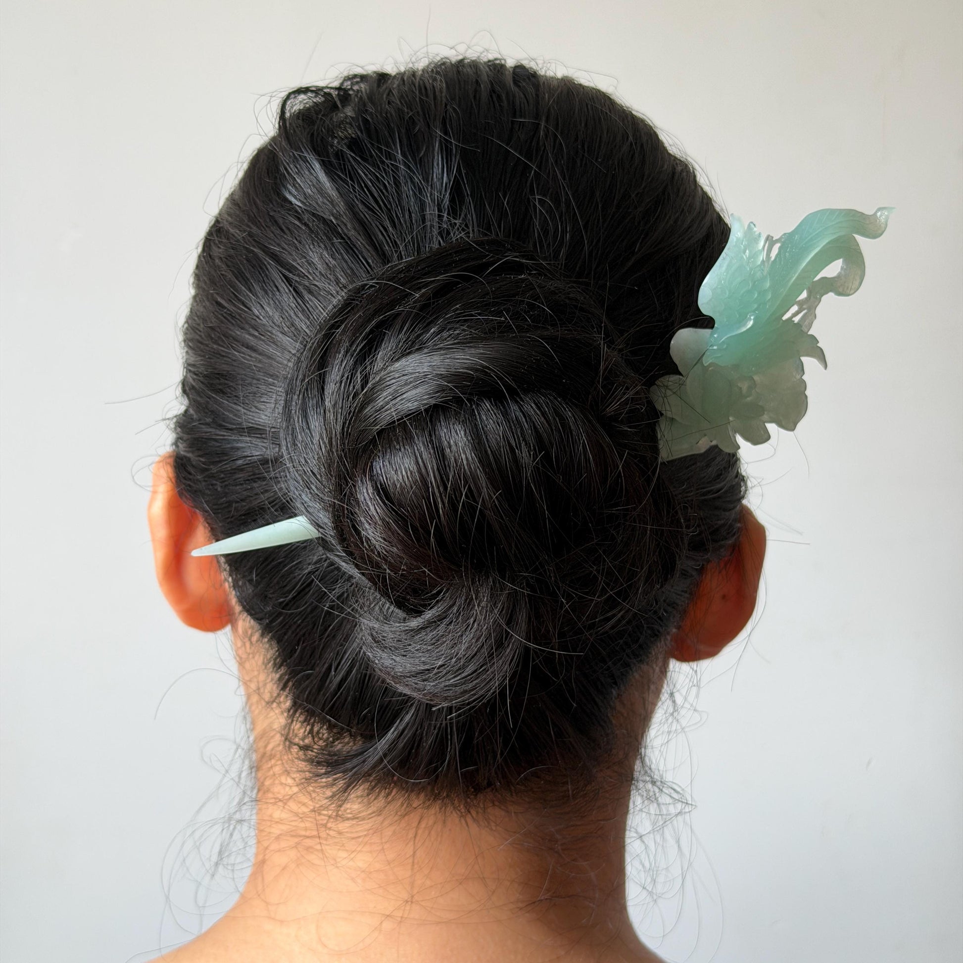 Xiu Jade Serpentine Hand Carved Blue Longevity Bird & Peony Hair Pin: Natural Certified Frosty Blue Jade Hanfu Hair Stick 3D Stone Carving Hair Jewelry  for Wedding Headpiece Hair accessories gift for her blue jade carving hand engraved peony flower hair fork hand carved flower hair comb Asian chinese hairpins hanfu hair stick korean hairpins japanese hair clip bridal shower hair clip natural untreated jade with certificate peony carving chinese jade hair stick bird carving bird lover gift