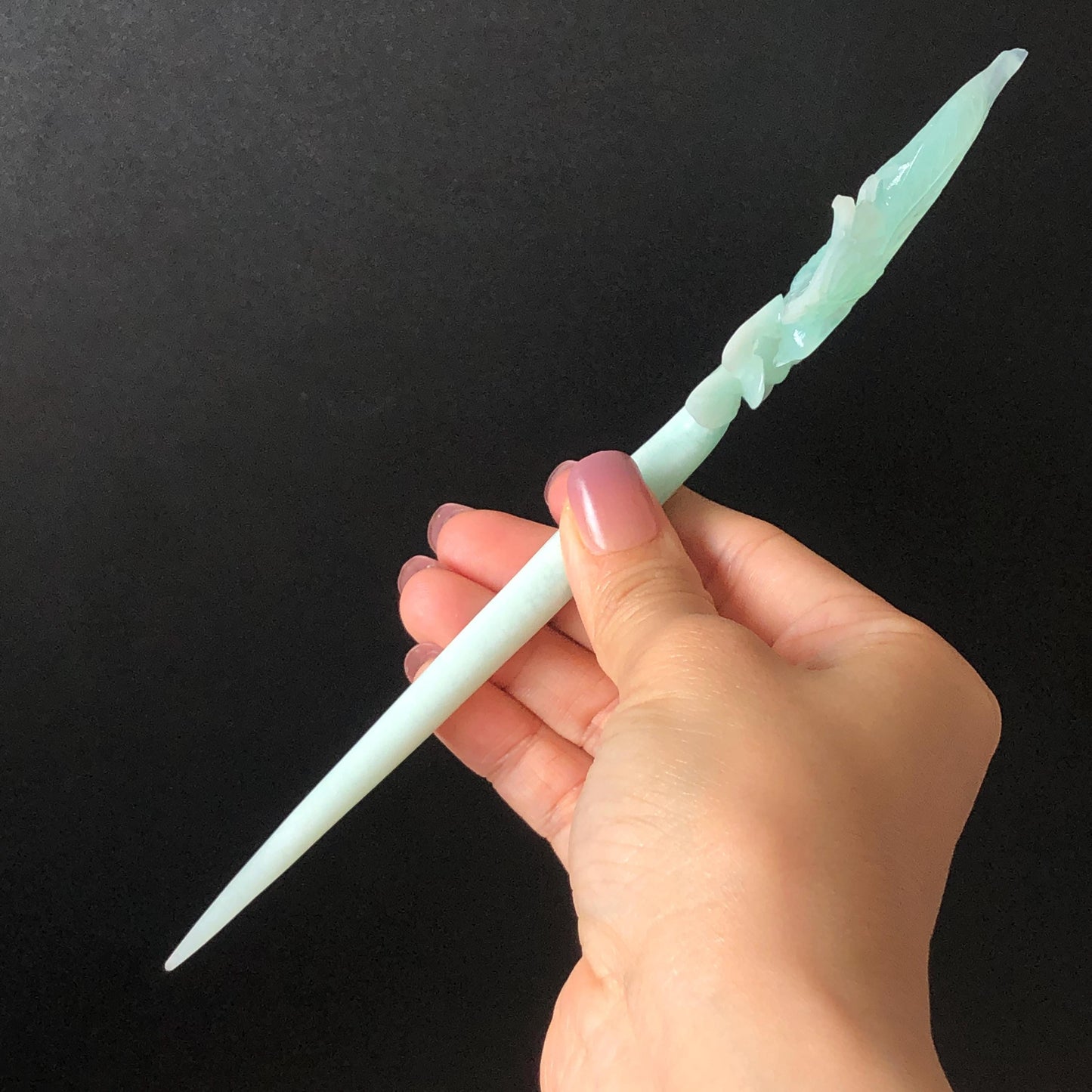 Xiu Jade Serpentine Hand Carved Blue Longevity Bird & Peony Hair Pin: Natural Certified Frosty Blue Jade Hanfu Hair Stick 3D Stone Carving Hair Jewelry  for Wedding Headpiece Hair accessories gift for her blue jade carving hand engraved peony flower hair fork hand carved flower hair comb Asian chinese hairpins hanfu hair stick korean hairpins japanese hair clip bridal shower hair clip natural untreated jade with certificate peony carving chinese jade hair stick bird carving bird lover gift