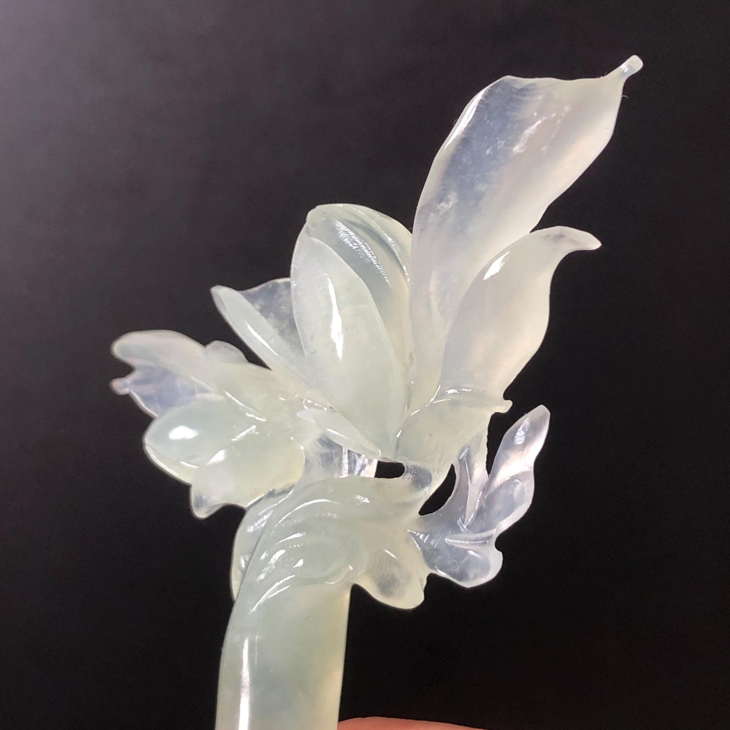 Certified Natural Xiu Jade Serpentine Hand Carved Yulan Flower Hair Pin | Ice Green Jade Handcrafted Hair Stick | Bridal Wedding Headpiece gift for her japanese hairpin korean hair stick chinese hair fork vintage hair comb antique hair pins hanfu hair stick bridal shower hair jewelry wedding headpiece bridal shower gift engagement hair accessory jade carving hand engraved jade hand carved flower jade hairpins untreated natural jade with certificate handcraft jade half moon hairpin
