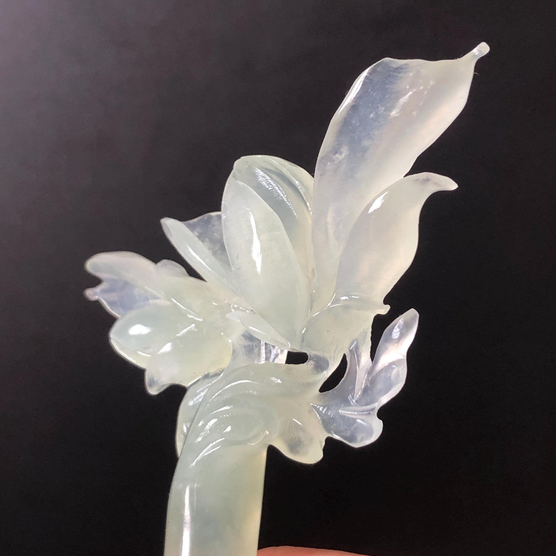 Certified Natural Xiu Jade Serpentine Hand Carved Yulan Flower Hair Pin | Ice Green Jade Handcrafted Hair Stick | Bridal Wedding Headpiece gift for her japanese hairpin korean hair stick chinese hair fork vintage hair comb antique hair pins hanfu hair stick bridal shower hair jewelry wedding headpiece bridal shower gift engagement hair accessory jade carving hand engraved jade hand carved flower jade hairpins untreated natural jade with certificate handcraft jade half moon hairpin