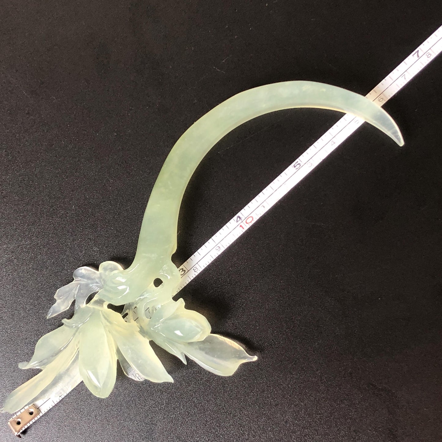 Certified Natural Xiu Jade Serpentine Hand Carved Yulan Flower Hair Pin | Ice Green Jade Handcrafted Hair Stick | Bridal Wedding Headpiece gift for her japanese hairpin korean hair stick chinese hair fork vintage hair comb antique hair pins hanfu hair stick bridal shower hair jewelry wedding headpiece bridal shower gift engagement hair accessory jade carving hand engraved jade hand carved flower jade hairpins untreated natural jade with certificate handcraft jade half moon hairpin