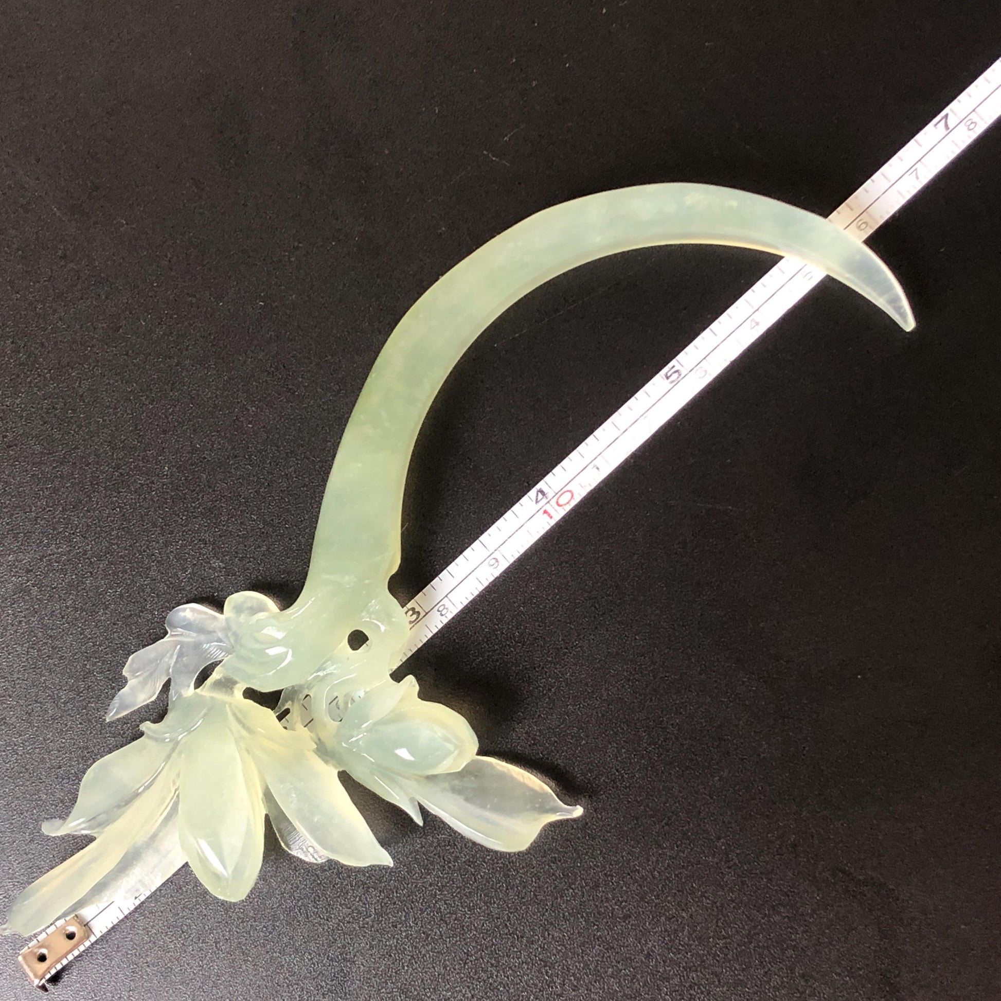 Certified Natural Xiu Jade Serpentine Hand Carved Yulan Flower Hair Pin | Ice Green Jade Handcrafted Hair Stick | Bridal Wedding Headpiece gift for her japanese hairpin korean hair stick chinese hair fork vintage hair comb antique hair pins hanfu hair stick bridal shower hair jewelry wedding headpiece bridal shower gift engagement hair accessory jade carving hand engraved jade hand carved flower jade hairpins untreated natural jade with certificate handcraft jade half moon hairpin