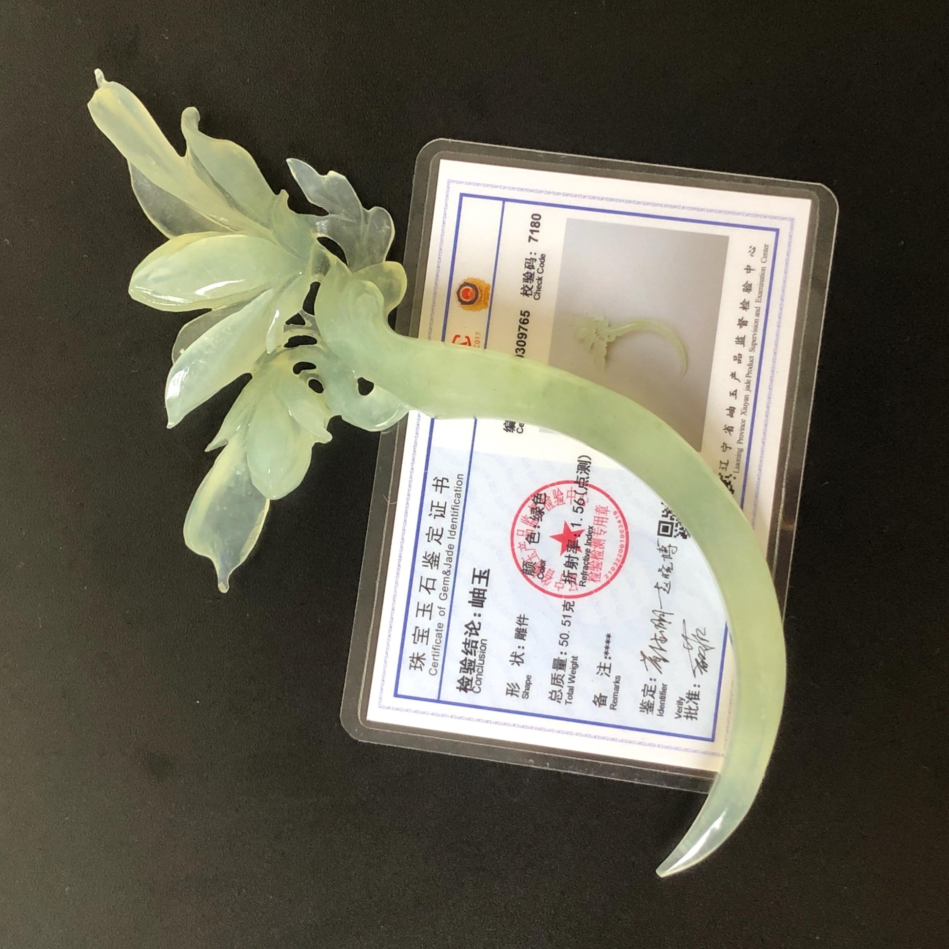 Certified Natural Xiu Jade Serpentine Hand Carved Yulan Flower Hair Pin | Ice Green Jade Handcrafted Hair Stick | Bridal Wedding Headpiece gift for her japanese hairpin korean hair stick chinese hair fork vintage hair comb antique hair pins hanfu hair stick bridal shower hair jewelry wedding headpiece bridal shower gift engagement hair accessory jade carving hand engraved jade hand carved flower jade hairpins untreated natural jade with certificate handcraft jade half moon hairpin