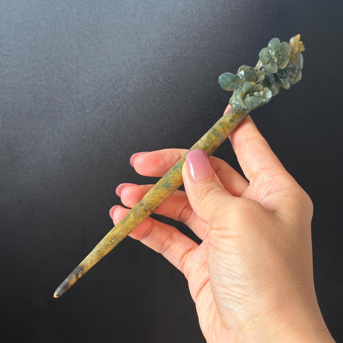 Xiu Jade Serpentine Hand Carved Plum Blossom Flower Hair Pin: Natural Yellow Green Jade Hair Stick 3D stone carving Hair Jewelry Chinese Vintage Hanfu Antique Bridal Hair Fork Gift for her japanese hairpin korean hair stick chinese hair fork vintage hair comb antique hair pins bridal shower hair jewelry wedding headpiece bridal shower gift engagement hair accessory jade carving hand engraved jade hand carved flower jade hairpins untreated natural jade with certificate green jade yellow jade
