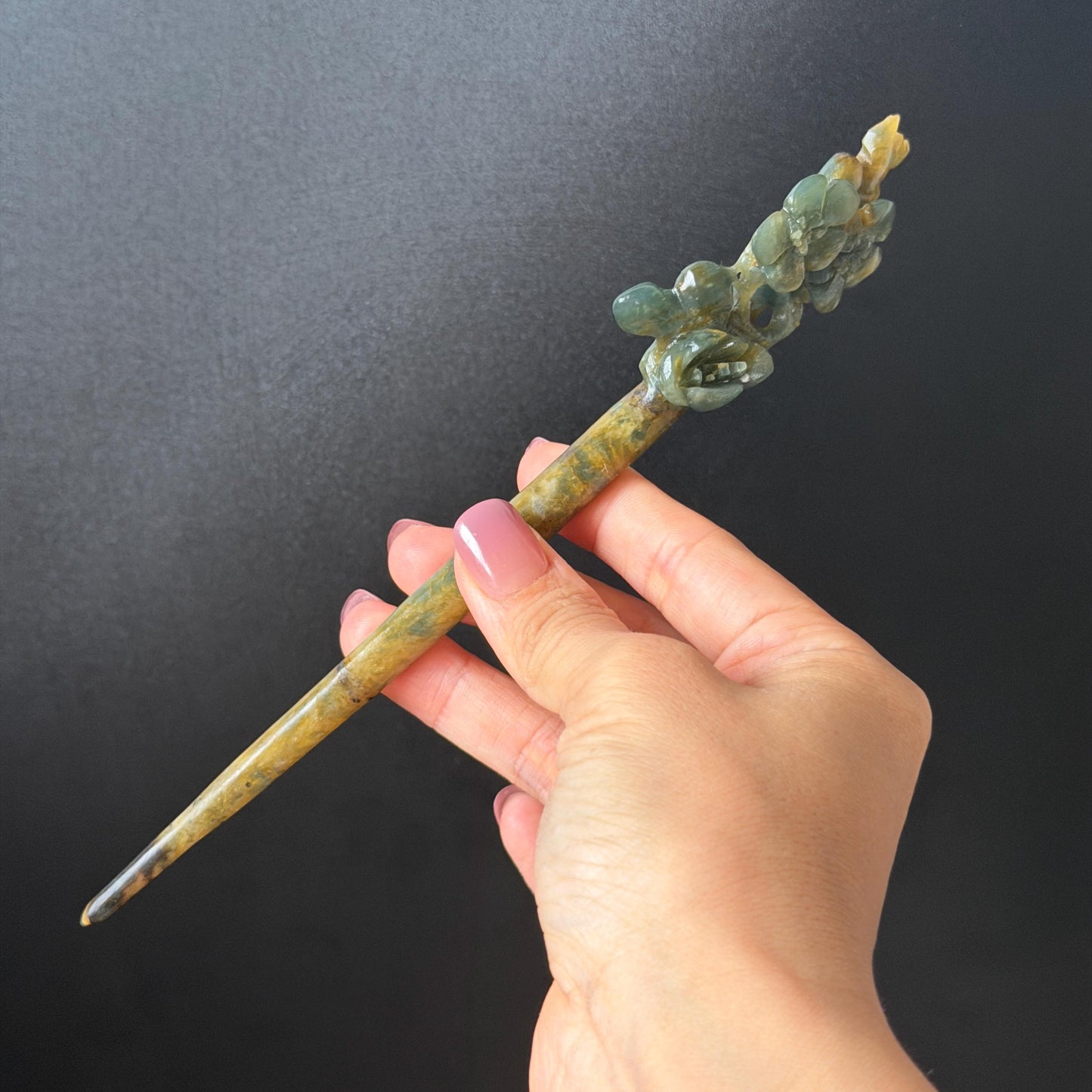 Xiu Jade Serpentine Hand Carved Plum Blossom Flower Hair Pin: Natural Yellow Green Jade Hair Stick 3D stone carving Hair Jewelry Chinese Vintage Hanfu Antique Bridal Hair Fork Gift for her japanese hairpin korean hair stick chinese hair fork vintage hair comb antique hair pins bridal shower hair jewelry wedding headpiece bridal shower gift engagement hair accessory jade carving hand engraved jade hand carved flower jade hairpins untreated natural jade with certificate green jade yellow jade