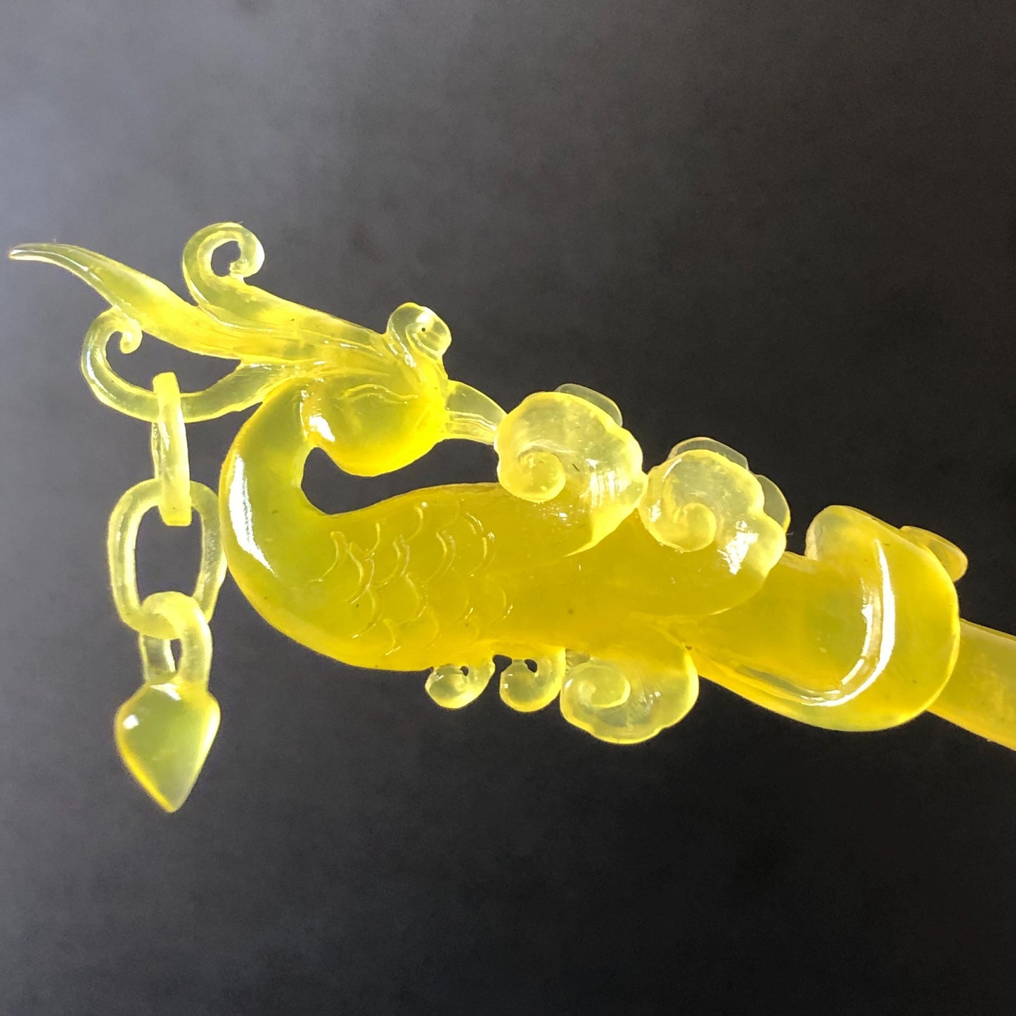Xiu Jade (Serpentine) Hand Carved Golden Phoenix Hair Pin: Natural Ice Yellow Jade Handcrafted Hair Stick 3D Stone Carving Asian Chinese Vintage Hanfu Hair Fork gift for her yellow jade carving phoenix carving peony carving certified natural jade untreated jade with certificate chinese hairpins japanese hair pins korean hair stick hanfu hair comb antique hair fork wedding headpiece